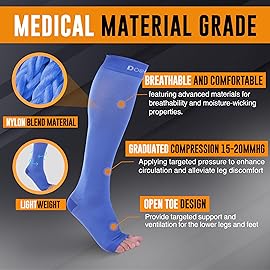 Doc Miller Open Toe Compression Socks for Men and Women, 15-20 mmHg, Calf Support Sleeves, Recovery Stockings, Wide Calf, Toeless Design, 1 Pair