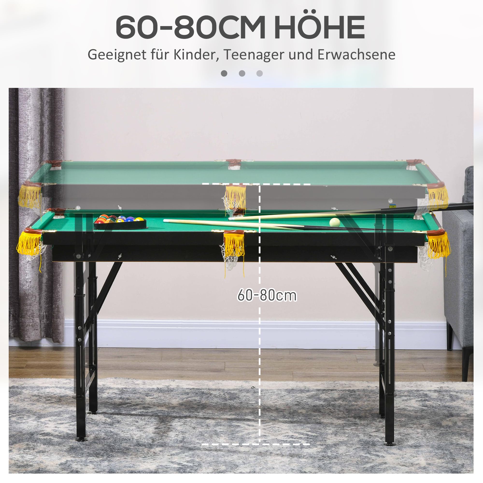 SPORTNOW Multigame Spieletisch 2-in-1 Stahl 140 x 63 x 60-80 cm Grün