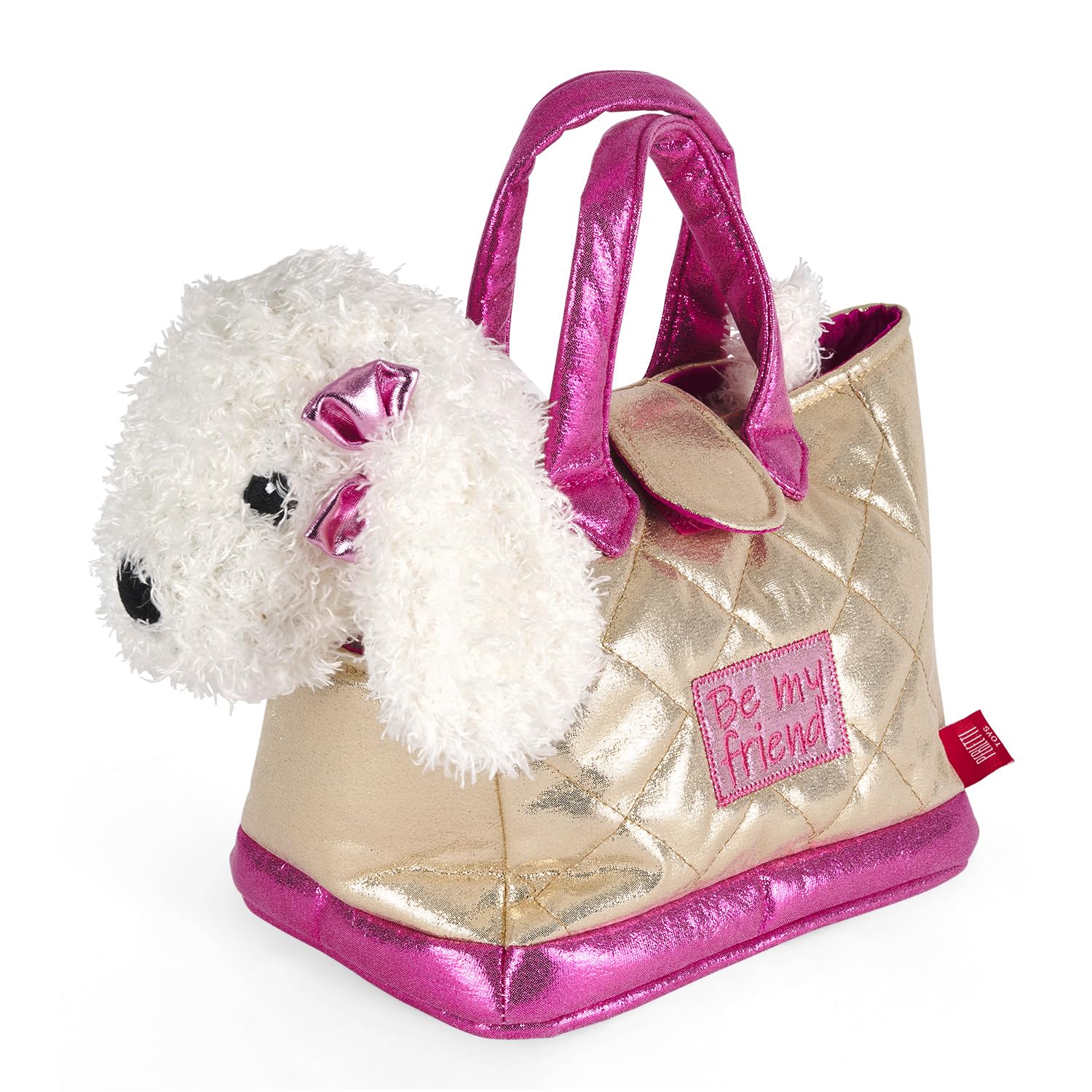 PERLETTI Bolso Niña con Peluche Extraíble - Bolsa Infantil Regalo Niñas 3 4 5 6 Años Suave Ligera Multicolor - Bolso de Mano con Caniche Gato Peluche Guardería Viaje - 30x15x20cm