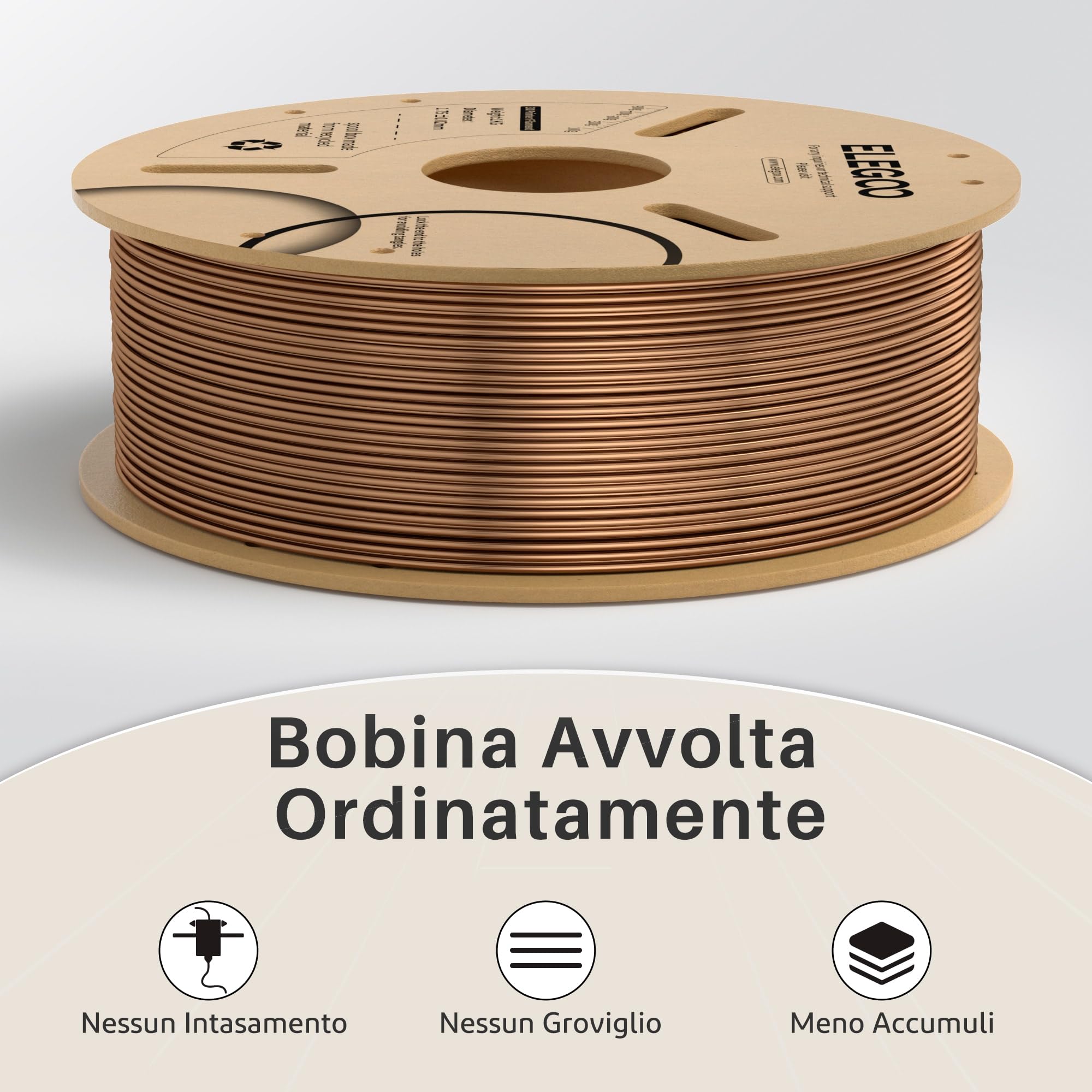 ELEGOO Filamento PLA Metallico 1,75 mm Rame 1KG, con Polvere di Rame, Aspetto Lucido e Metallico, Alta Precisione ± 0,02 mm, Compatibile con Stampanti 3D FDM