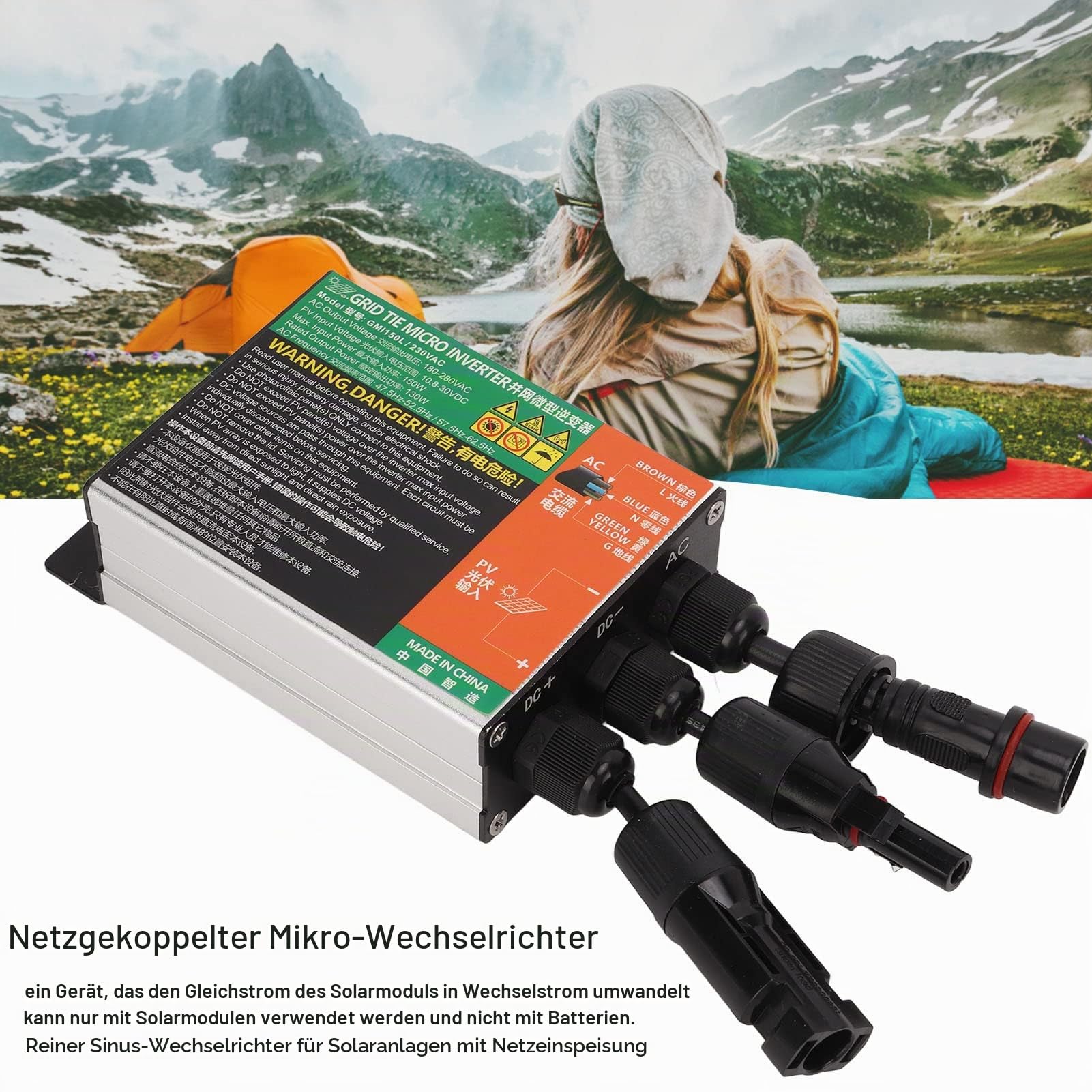 Micro Solar-Wechselrichter 150 W 230 V, Solar Grid Tie, automatische Identifizierung Wechselrichter für kleine Solare, Eingang von 10,8 V bis 30 V DC zu AC Ausgang von 180 V bis 280 V Grid Tie MICR