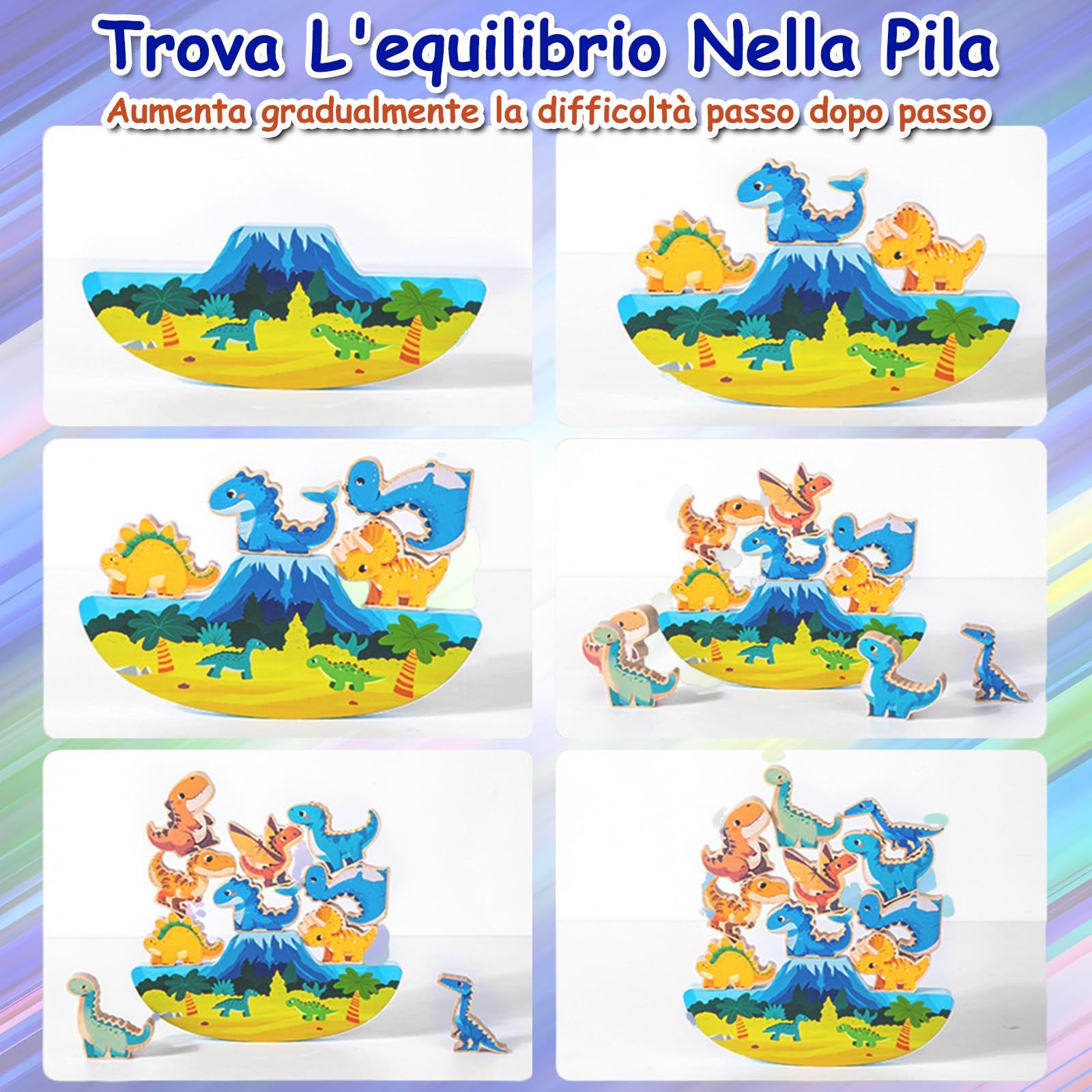 Echehi Dinosauro Giochi per Bambini, 11 pezzi Giochi Montessori per Bambini dai 18 Mesi in su, Apprendimento STEM, Capacità Motorie Fini e Interazione Genitore-figlio
