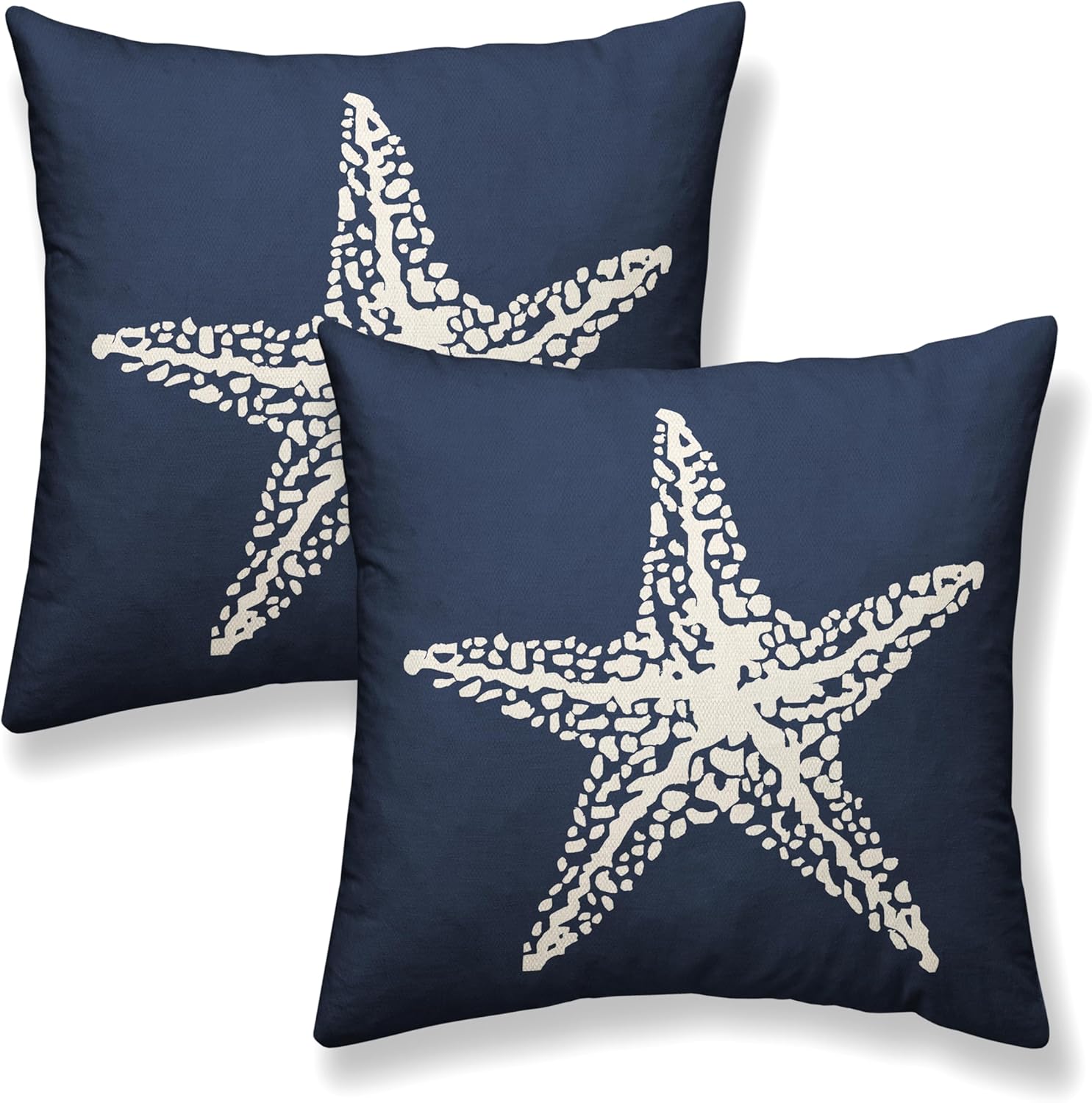 Navy Blue Coastal Pillow Covers 18x18 Inch 2 Pcs Summer Sea Starfish Decor Throw Pillows Nautical Beach Ocean Themed Outdoor Holiday Decoration Pillowcase Linen Cushion Cover for Couch Sofa
