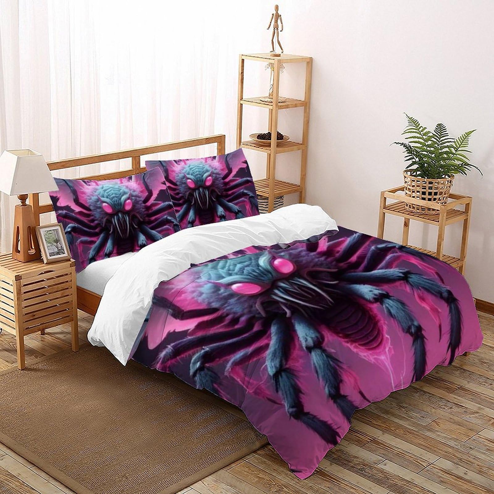 Housse de couette double 200x200cm animaux rose avec 2 taies d'oreiller