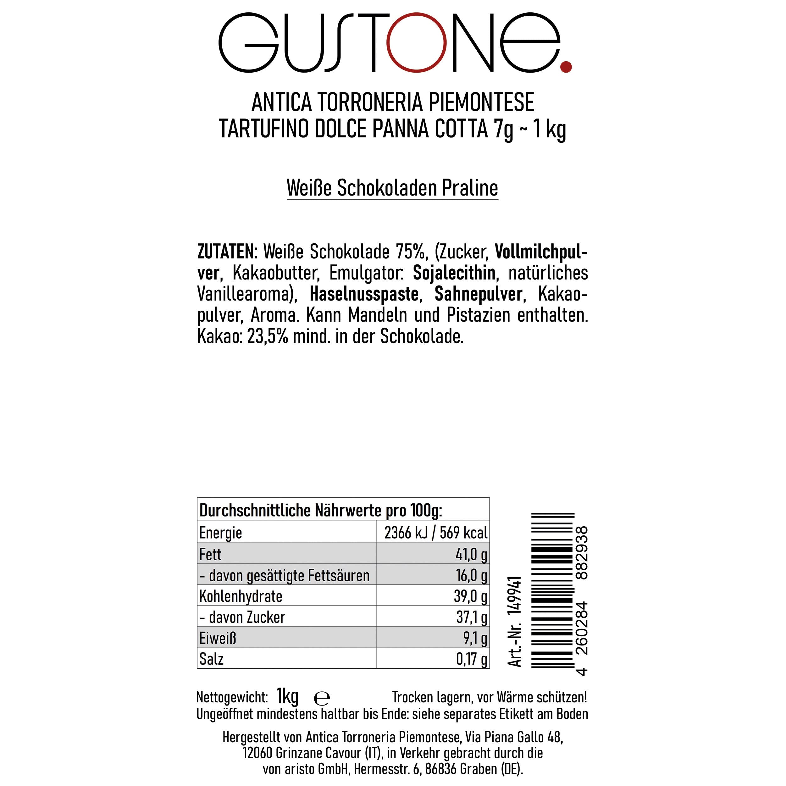 GUSTONE. Tartufini Dolci Panna Cotta Antica Torroneria Piemontese 140 1kg | glutenfrei, IGP-geschützte Herkunft, Trüffel-Praline weiße, Trüffelpraline, in Handarbeit gefertigt