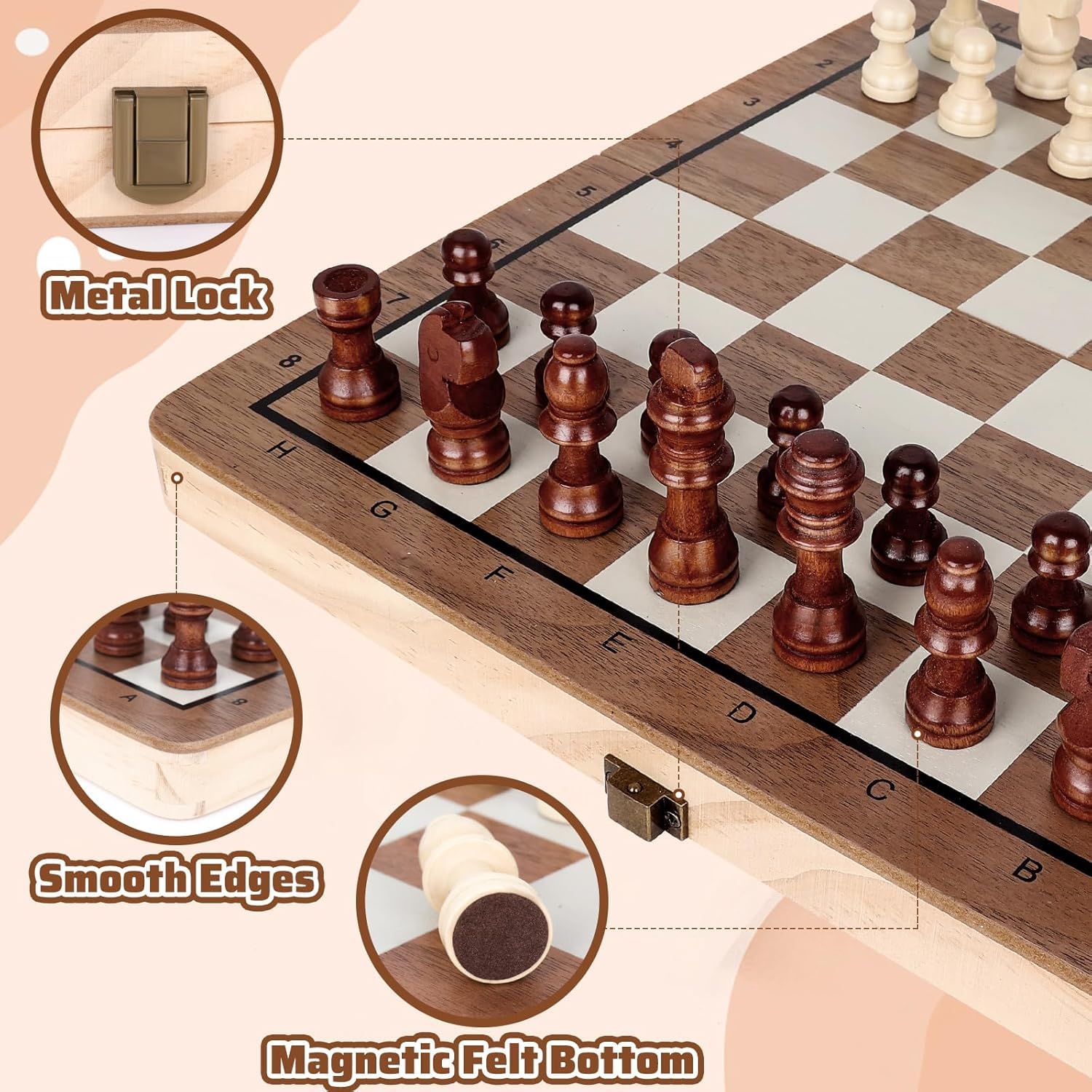 PRIMESAGE® Chess Board Set 9.5"x9.5"IN(EXTRA QUEENS) Chess Board Wooden Chess Board Set Magnetic Chess Board Wooden Chess Board Magnetic Chess Board Memory Chess Game for Kids Board Games Memory Chess — Amazon image 4