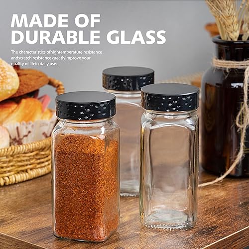 Miniatura 3 de 2 frascos de especias negros, botellas de condimento de vidrio de 4 onzas, contenedor de especias, frascos de especias vacíos, botellas cuadradas