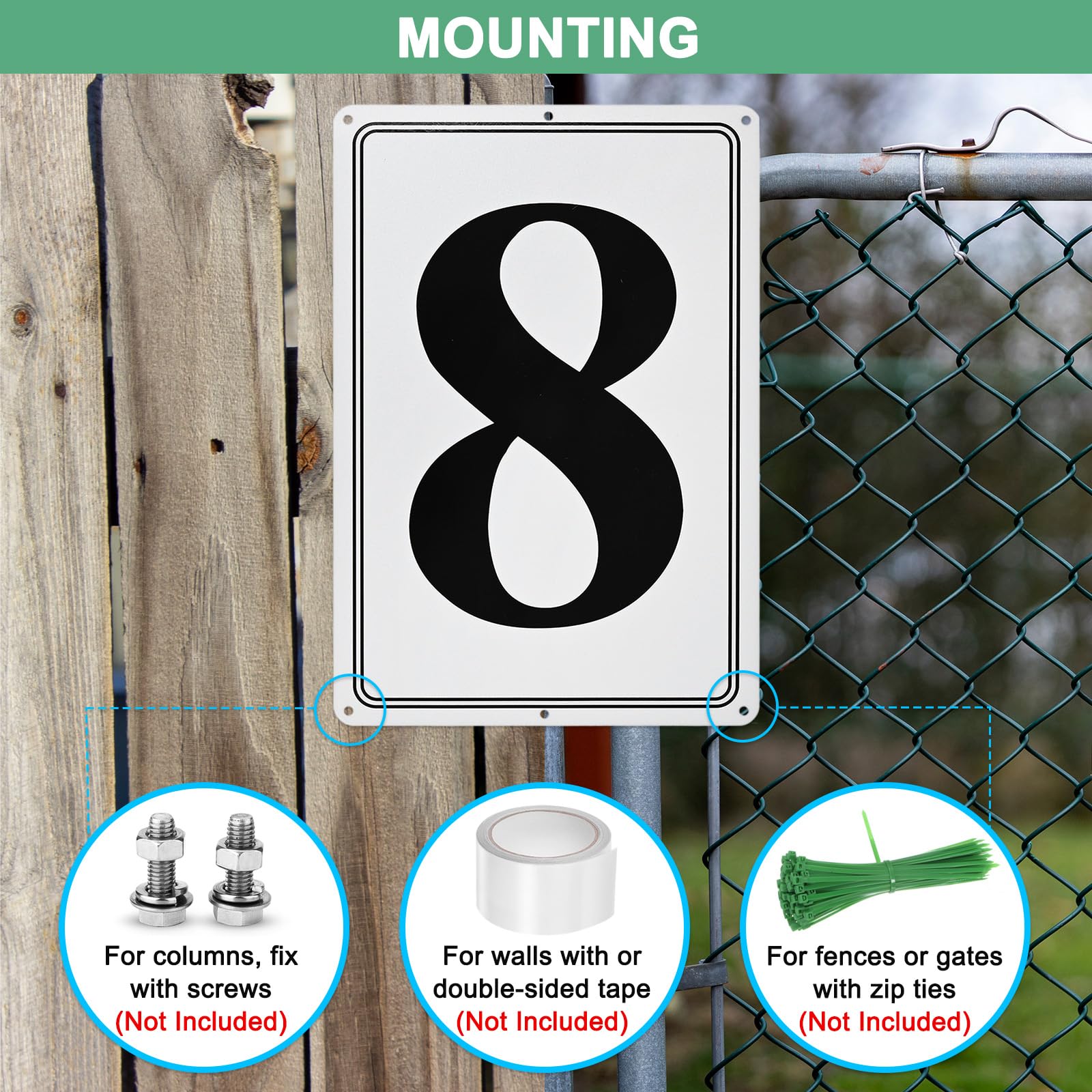 M METERXITY Aluminum Number Sign 8, 11.8 Inch House Numbers and Metal Letters, Parking Spot Letter Signs - Image 4