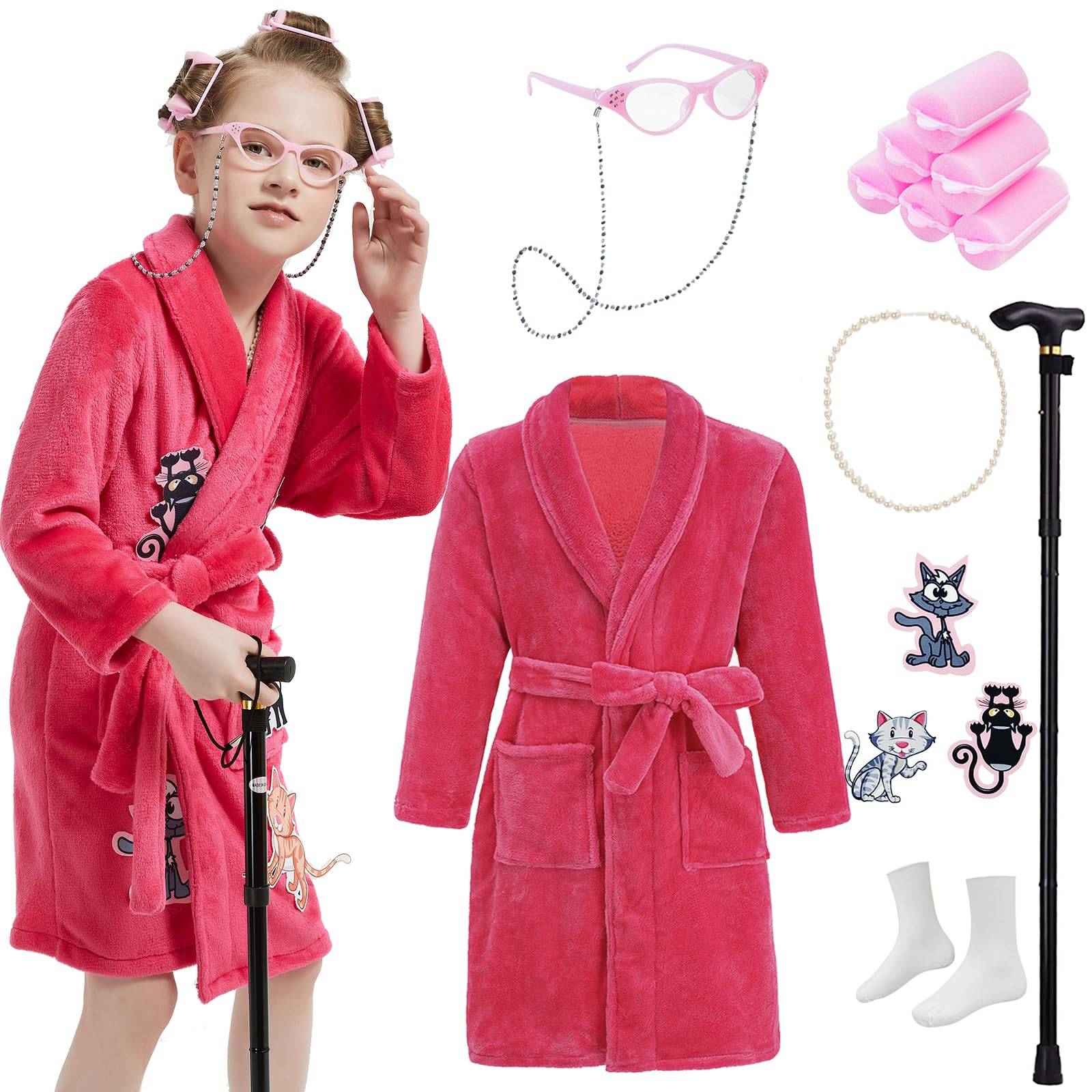 ZeroShop Old Lady Costume for Kids,100 Days of School Granny Grandma Dress Up Outfit for Girls