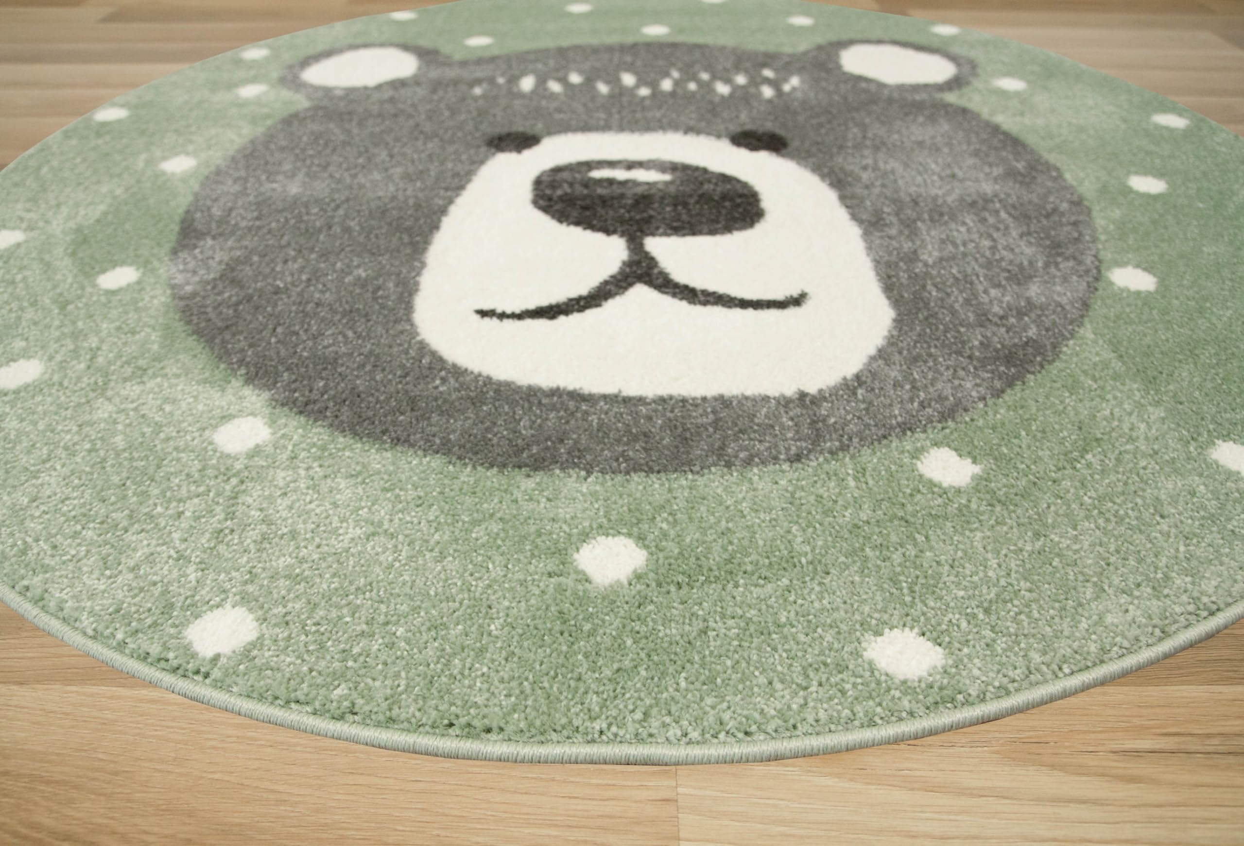 Runden Kinderteppich Lima Grün Teddybär 140 cm, Teppiche für EIN Kinderzimmer mit kurzem Flor, Teppich für einen Jungen,Mädchen, Kinderteppich, Spielteppich, Kids Carpet
