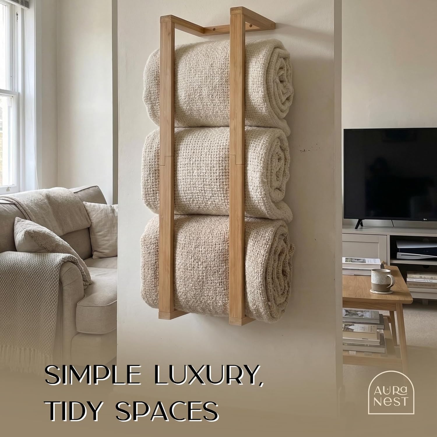 Bamboo Towel Racks - Vertical Wood Towel Rack Bamboo Bathroom Accessories, Storage, Wall Towel Rack for Rolled Towels for Bathroom Furniture, Spa Furniture and Decor