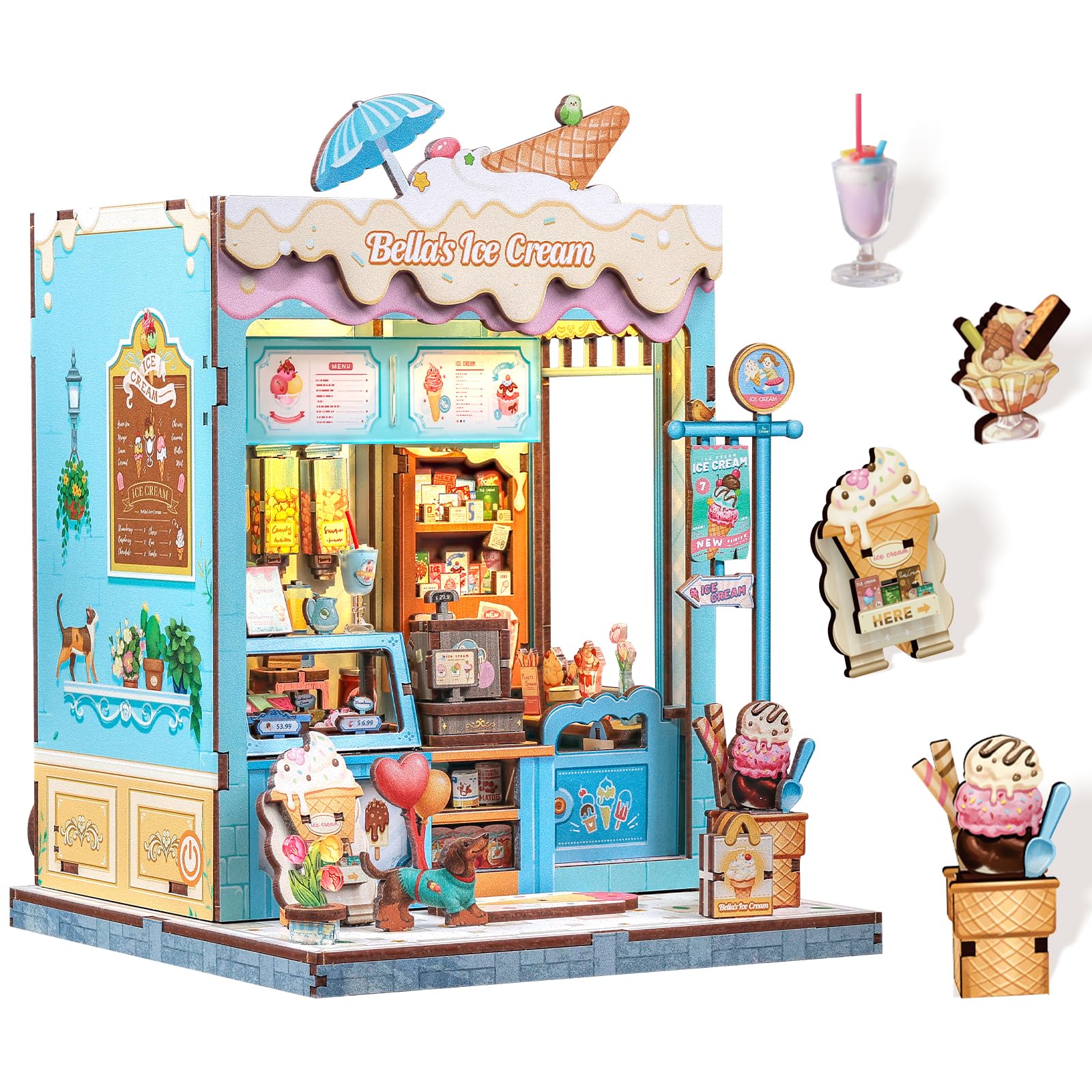 Fsolis Book Nook Kit - Creative 3D Puzzle with LED Lighting for Unique Miniature Worlds Boys & Girls - Wall Shelf Decoration for Home and Office (Bella's Ice Cream) โ image 1