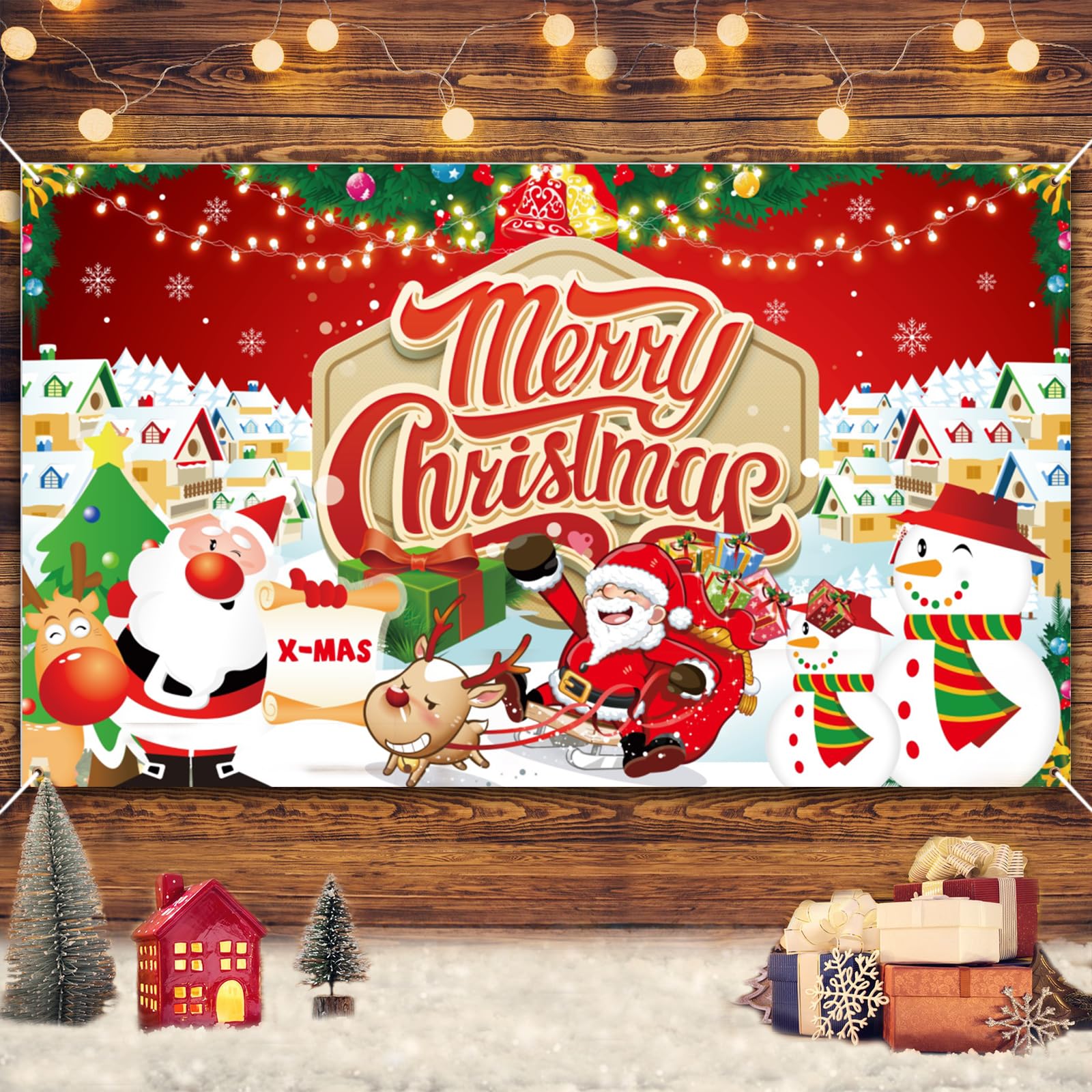 Auliuse Christmas Backdrop Banner for Party Decoration Merry Christmas Background for Winter New Year & Xmas Eve Family Party Supplies