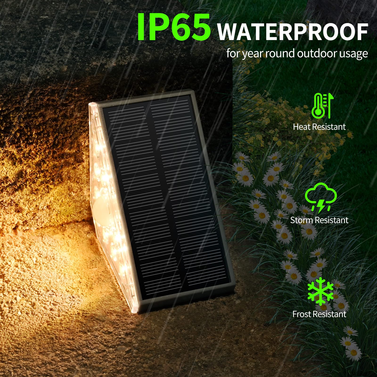 Weinsamkeit Lampy solarne do użytku na zewnątrz z czujnikiem ruchu, zestaw 4 solarnych oświetlenia schodów do użytku zewnętrznego – 1200 mAh/3000 K ciepła biel/IP65, wodoszczelne solarne oświetlenie