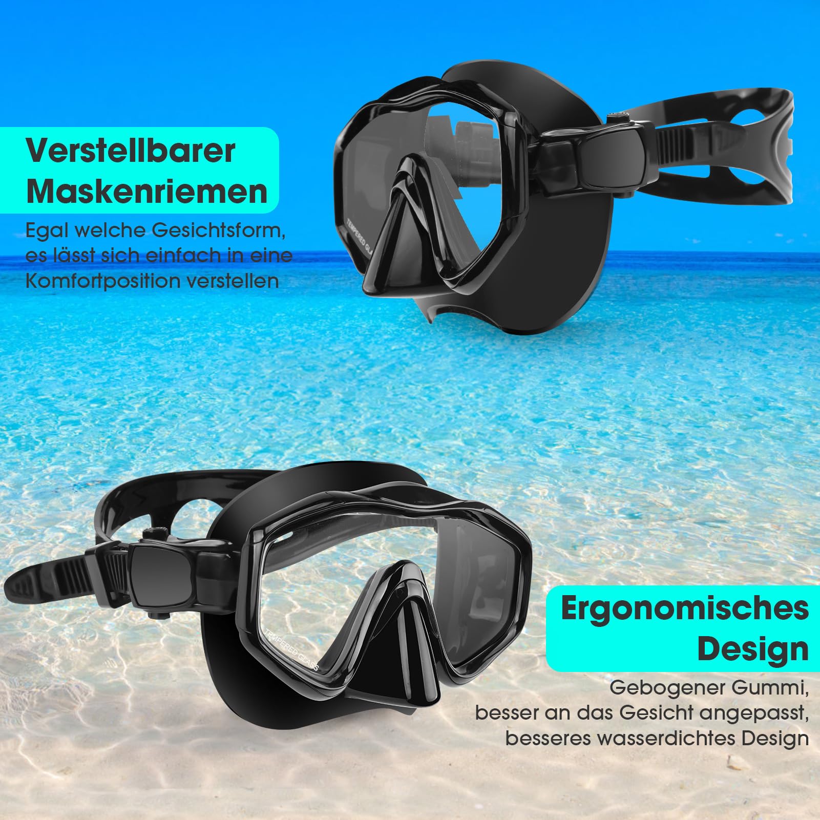 Nigecue Zestaw do snorkelingu dla dorosłych, z okularami do nurkowania i fajką Dry Fajka, maska zapobiegająca przeciekaniu, z hartowanego szkła, do nurkowania, pływania i nurkowania