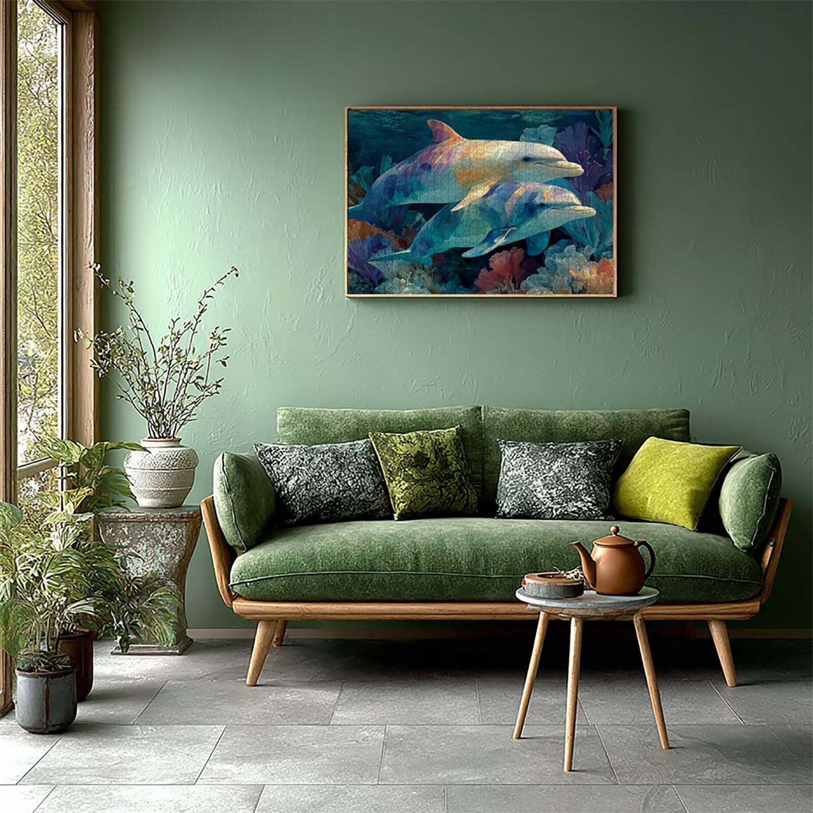 Dolphin drewniane puzzle 3000 sztuk, puzzle z motywem oceanu dla dorosłych z pudełkiem 122 x 81 cm, łamigłówki, dla mężczyzn kobiet nastolatek, kreatywne gry logiczne, dekoracja domu prezent, 6-6875