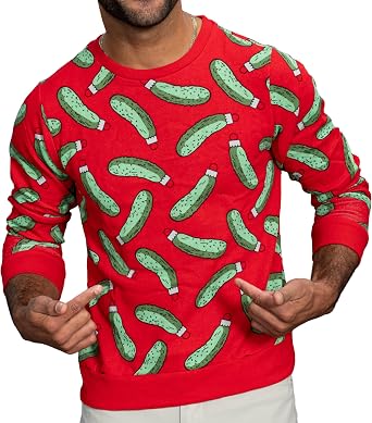 Mad Engine Rick and Morty Pickle Rick Christmas Ornaments All Over Youth Red Sweatshirt