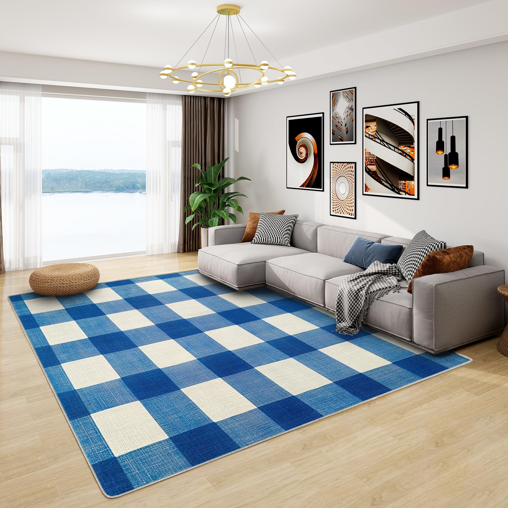 Buffalo Plaid Rug - Buffalo Check Rug, Blue and White Gingham Rugs for Living Room Bedroom, Washable Non Slip Soft Small Carpet, Patterned Area Rugs & Home Decor 40x60 cm