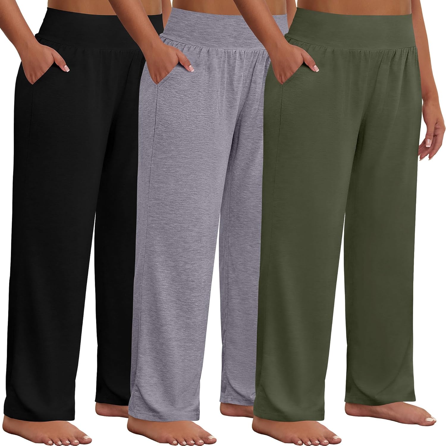 Neer 3 Pack Women Plus Size Wide Leg Yoga Pants High Waist Sweatpants Plus Size Palazzo Pants Lounge with Pockets