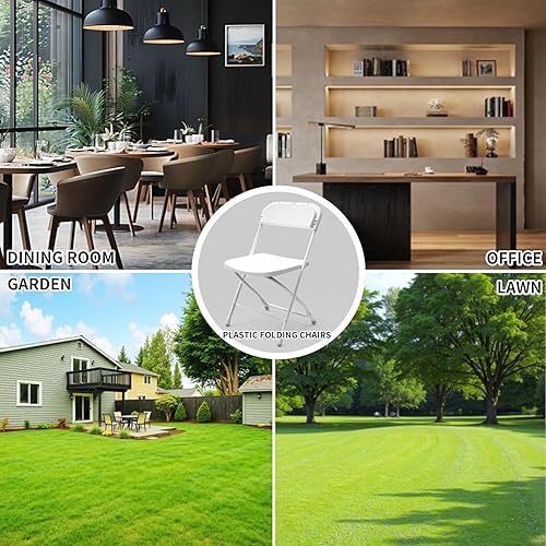 Miniatura 9 de No Assembly 4 Pack White Folding Chairs, Lightweight Plastic Wedding Chair, Indoor & Outdoor Bulk Foldable Chairs for Banquet, Party, Picnic