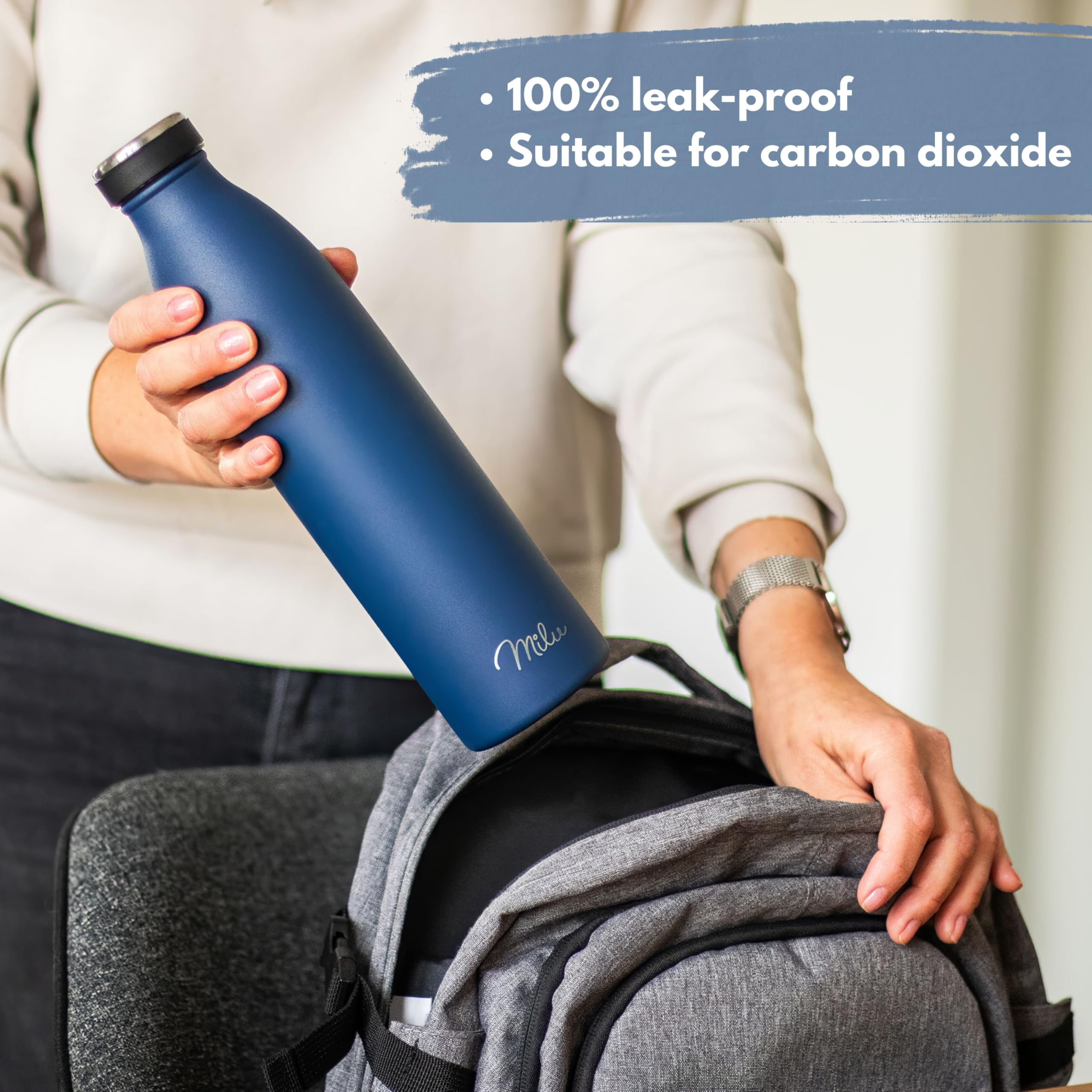 Milu Stainless Steel Drinking Bottle 350 ml - Insulated Thermo Flask for Water - Leak Proof, Insulated and Double Walled, Carbonated (Navy Blue, 350ml) - 4