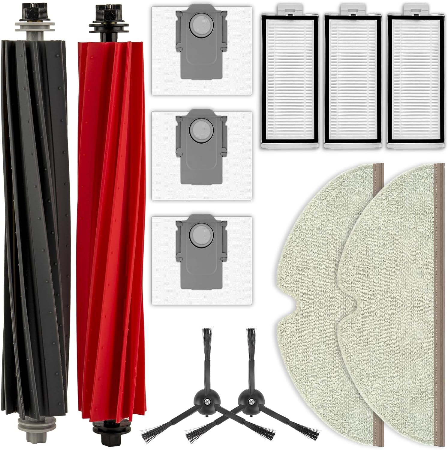(12 Pack) Q5 Pro Replacement Parts Compatible with Roborock Q5 Pro/ Q5 Pro+/ Q8 Max/ Q8 Max+ Robot Vacuum, Accessories Kit, 2 Roller Brushes, 2 Side Brushes, 3 HEPA Filters, 3 Dust Bags, 2 Mop Pads