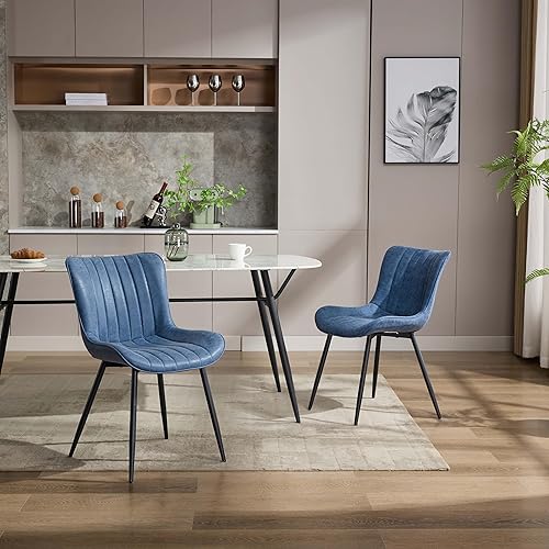 Miniatura 9 de GarveeHome Juego de 2 sillas de comedor tapizadas, sillas de cocina de cuero con patas de metal, sillas de comedor modernas de mediados de siglo con