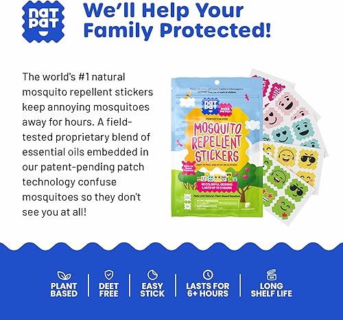 Miniatura 2 de BuzzPatch Calcomanías de parches de mosquitos para niños (paquete de 60) Todos los ingredientes naturales, a base de plantas, no tóxicos, sin DEET,