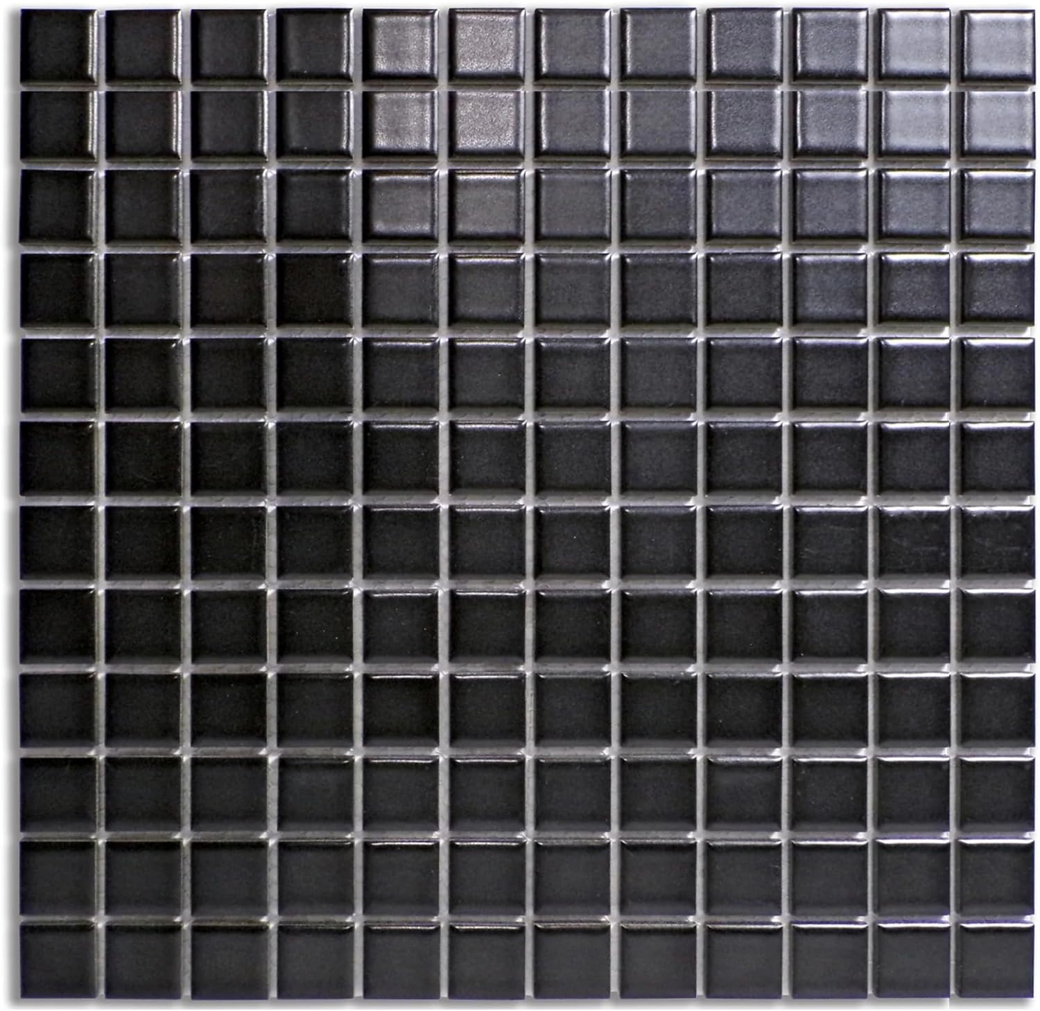 Tenedos HTCRC 1x1 Semi Glossy Square Black Porcelain Mosaic Tile for Bathroom Walls, Shower, Pool, Entryway, Floor and Backsplash - 1 Sheet