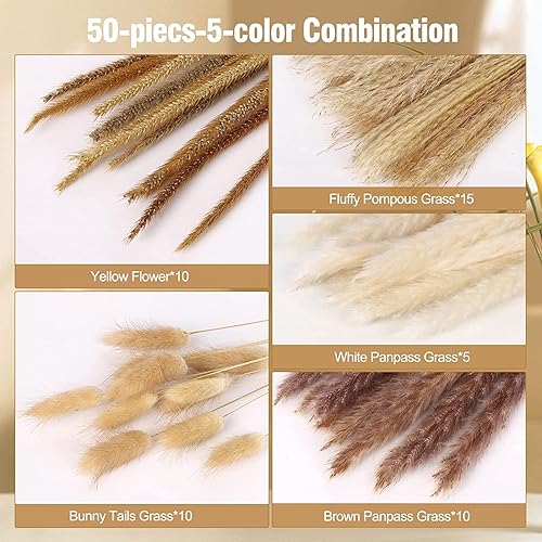 Miniatura 5 de 120 piezas de decoración de hierba seca de las pampas, 17 pulgadas de hierba de pampa esponjosa para decoración bohemia en jarrón de arreglo, sala