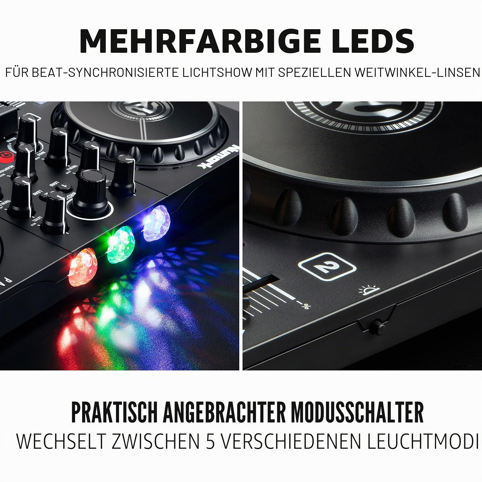Numark Party Mix II – DJ Controller Pult mit 2 Decks & INIU Wireless Charger Stand
