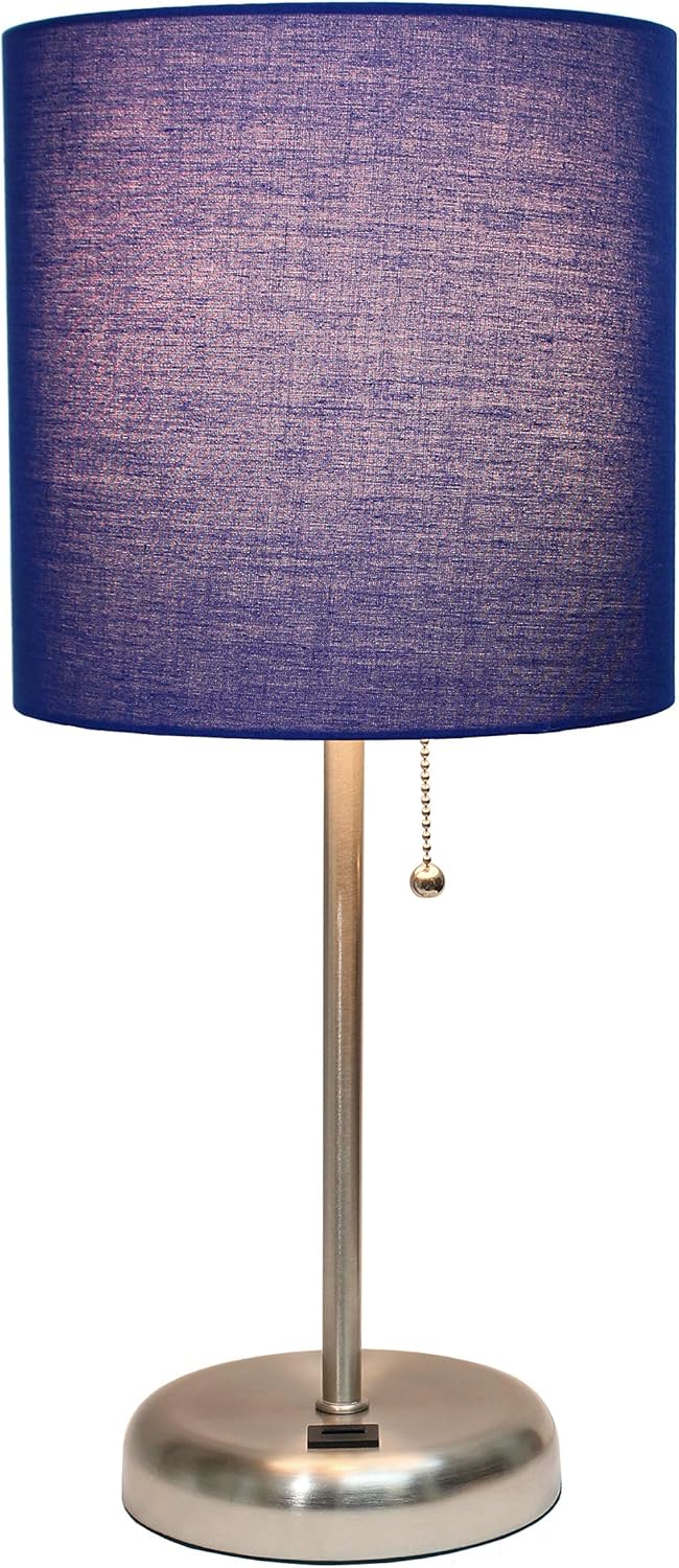 Suреr Chеар 🛒 Limelights LT2044-NAV Stick USB Charging Port and Fabric Shade Table Lamp, Brushed Steel/Navy 🛒 Flаѕh Sаlе Limelights LT2044-NAV Stick USB Charging Port and Fabric Shade Table Lamp, Brushed Steel/Navy