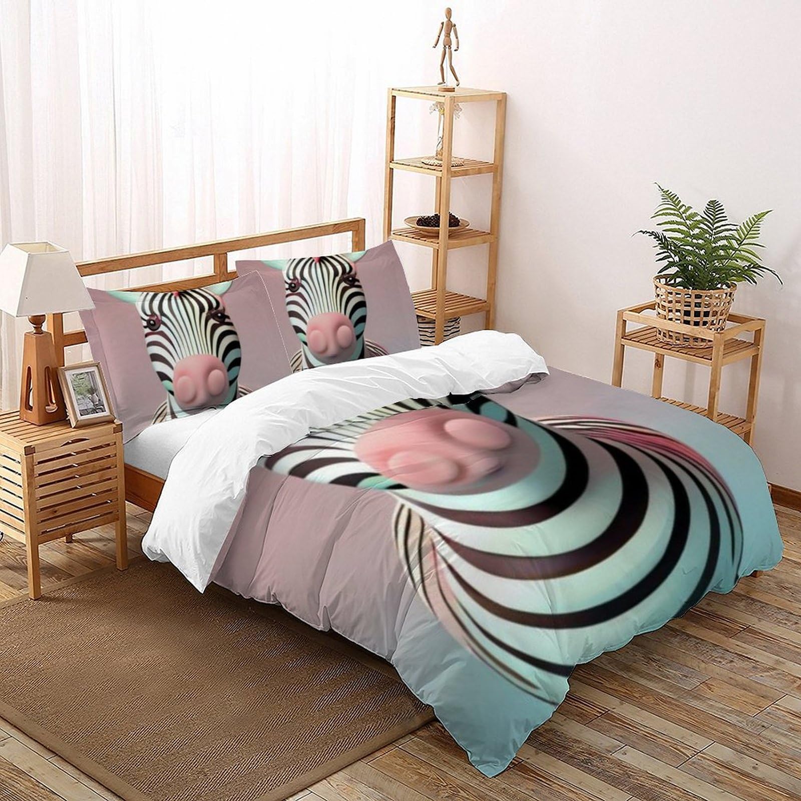Housse de couette super king zèbre rose anti-plis en microfibre douce 260x220