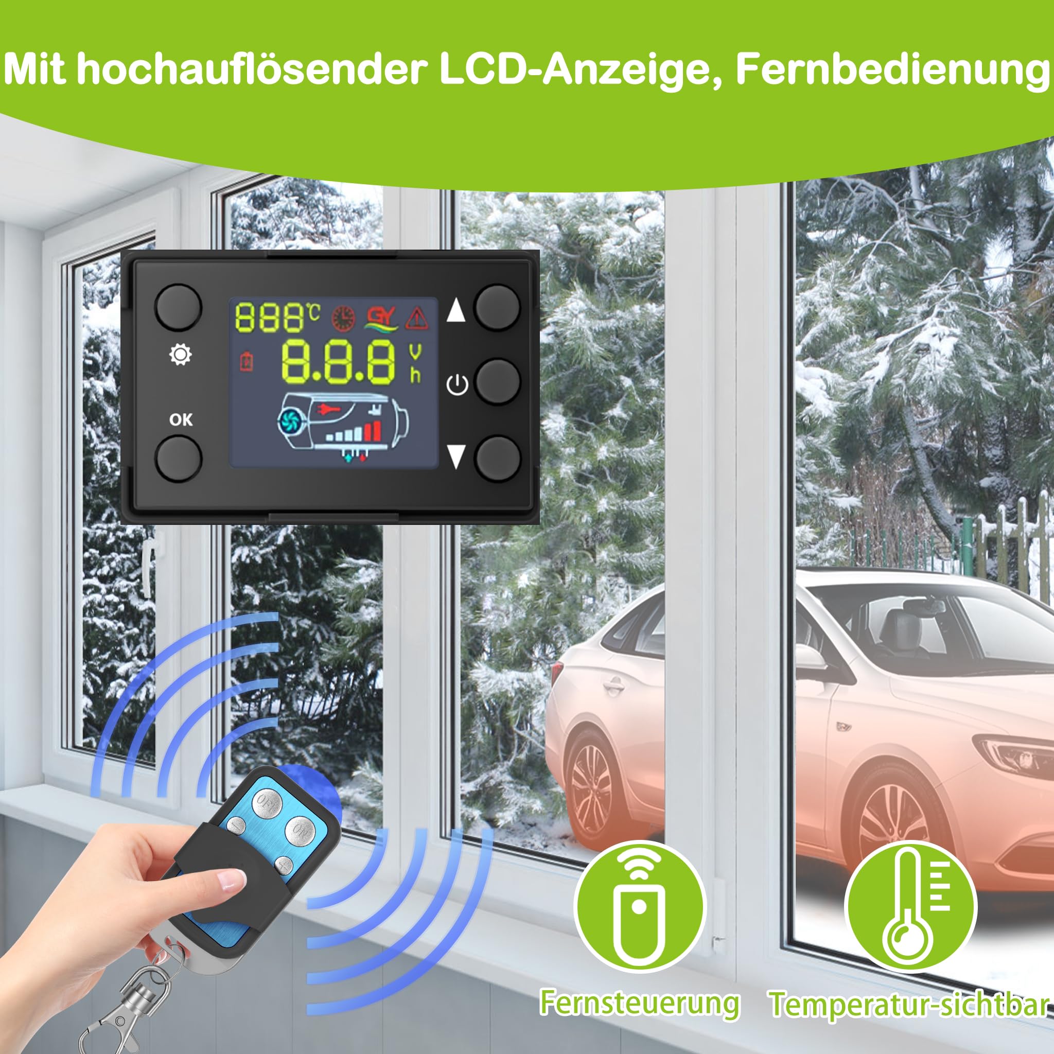 XMTECH 8 kW 12 V Ogrzewanie postojowe na olej napędowy, nagrzewnica powietrza, ogrzewanie powietrza na olej napędowy z pilotem zdalnego sterowania, ekranem LCD i tłumikiem, do samochodów, przyczep