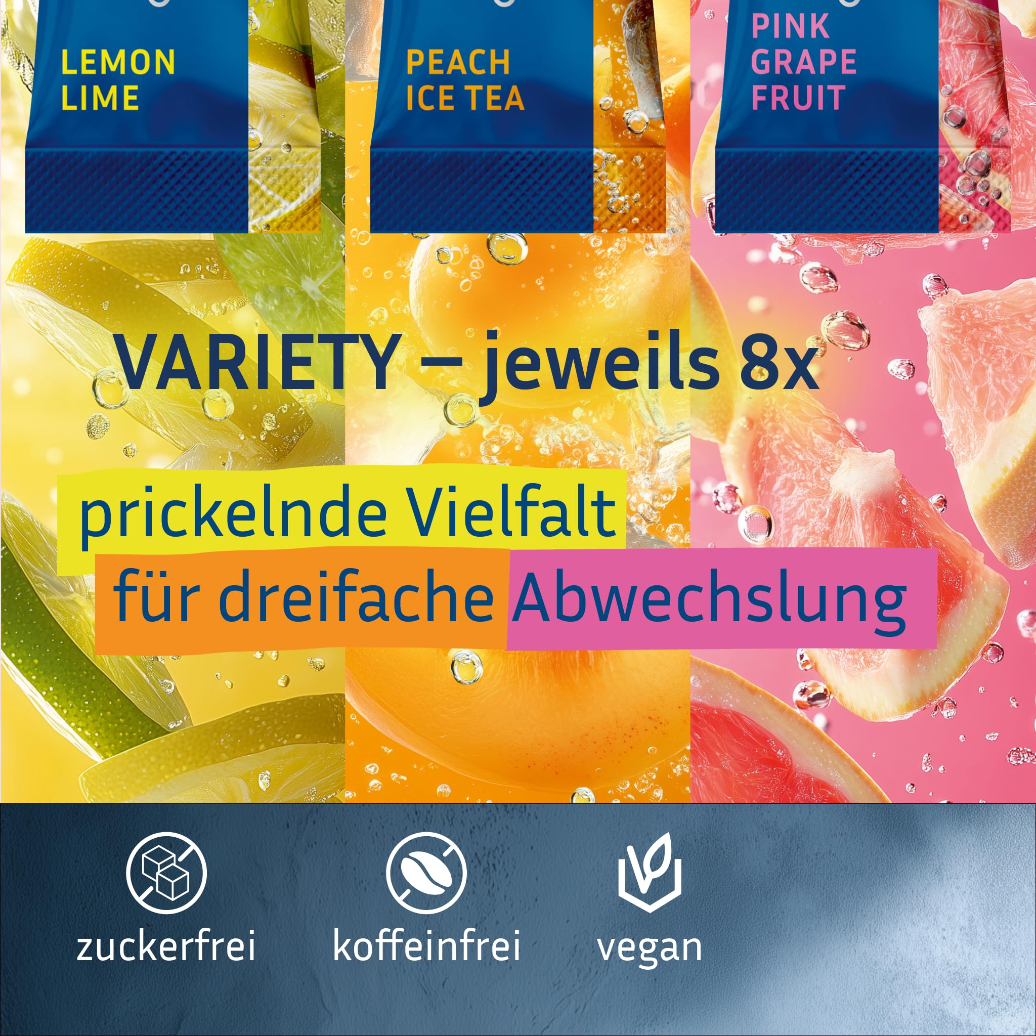Rehydration zero VARIETY PACK - 1.450mg Elektrolyte OHNE ZUCKER plus BCAA, Biotin und 6 Vitamine - Elektrolyt Pulver für Sport, Arbeit & Party - Probierpack mit 3 Sorten - 24 Sticks