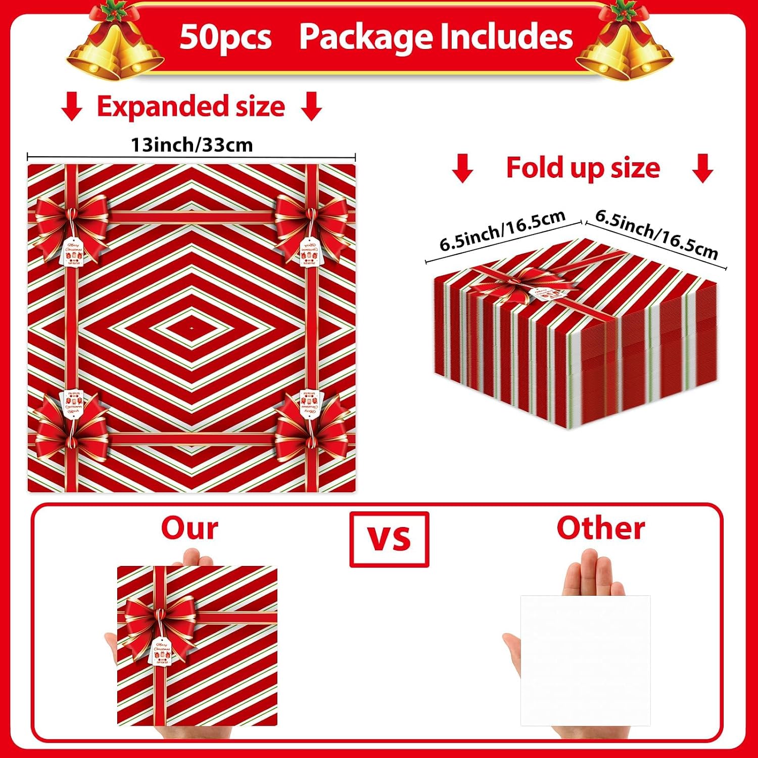 50Pcs Christmas Paper Napkins Gift Box Bow 3 Ply Xmas Guest Towels Merry Christmas Party Disposable Bow Knot Napkins for Xmas Holiday Eve Dinner Party Bathroom Hand Towels Supplies