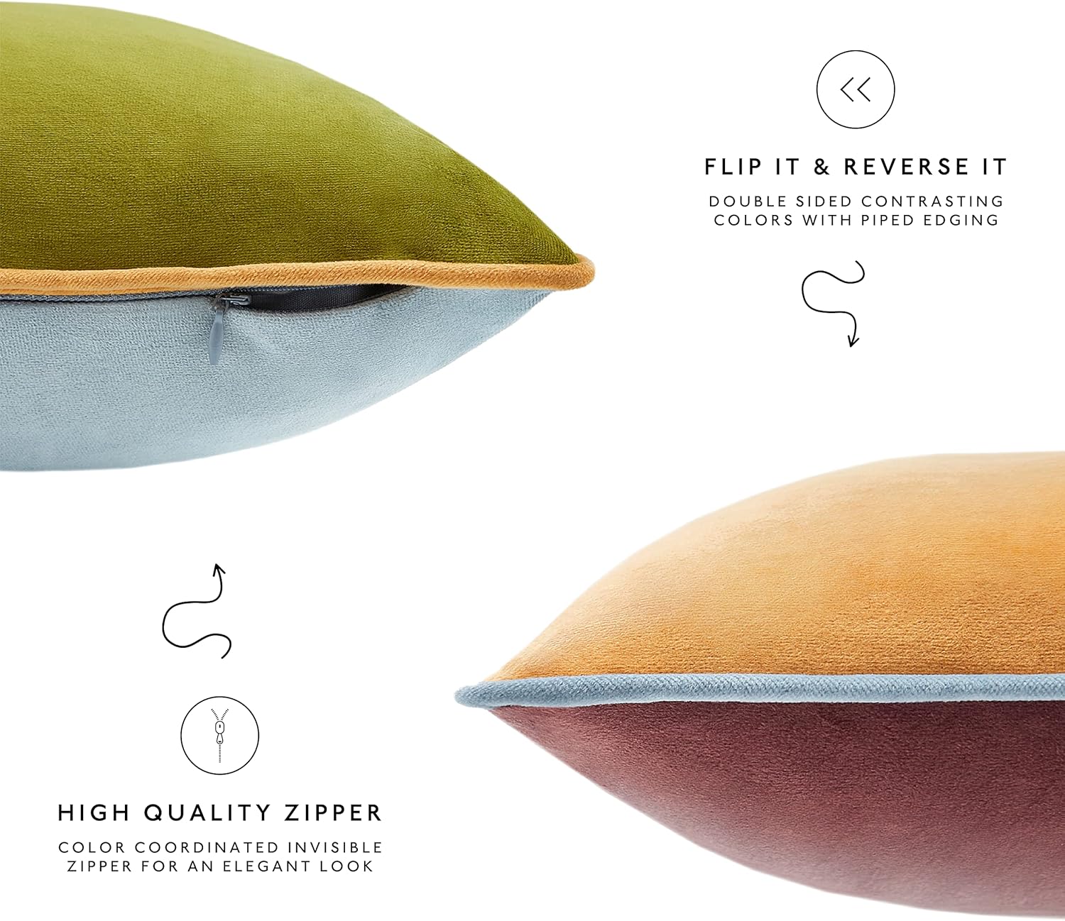 MONDAY MOOSE Decorative Throw Pillow Covers Cushion Cases, Set of 4 Soft Velvet Modern Double-Sided Designs, Mix and Match for Home Decor, Pillow Inserts Not Included (20x20 inch, Purple/Green) - Image 3