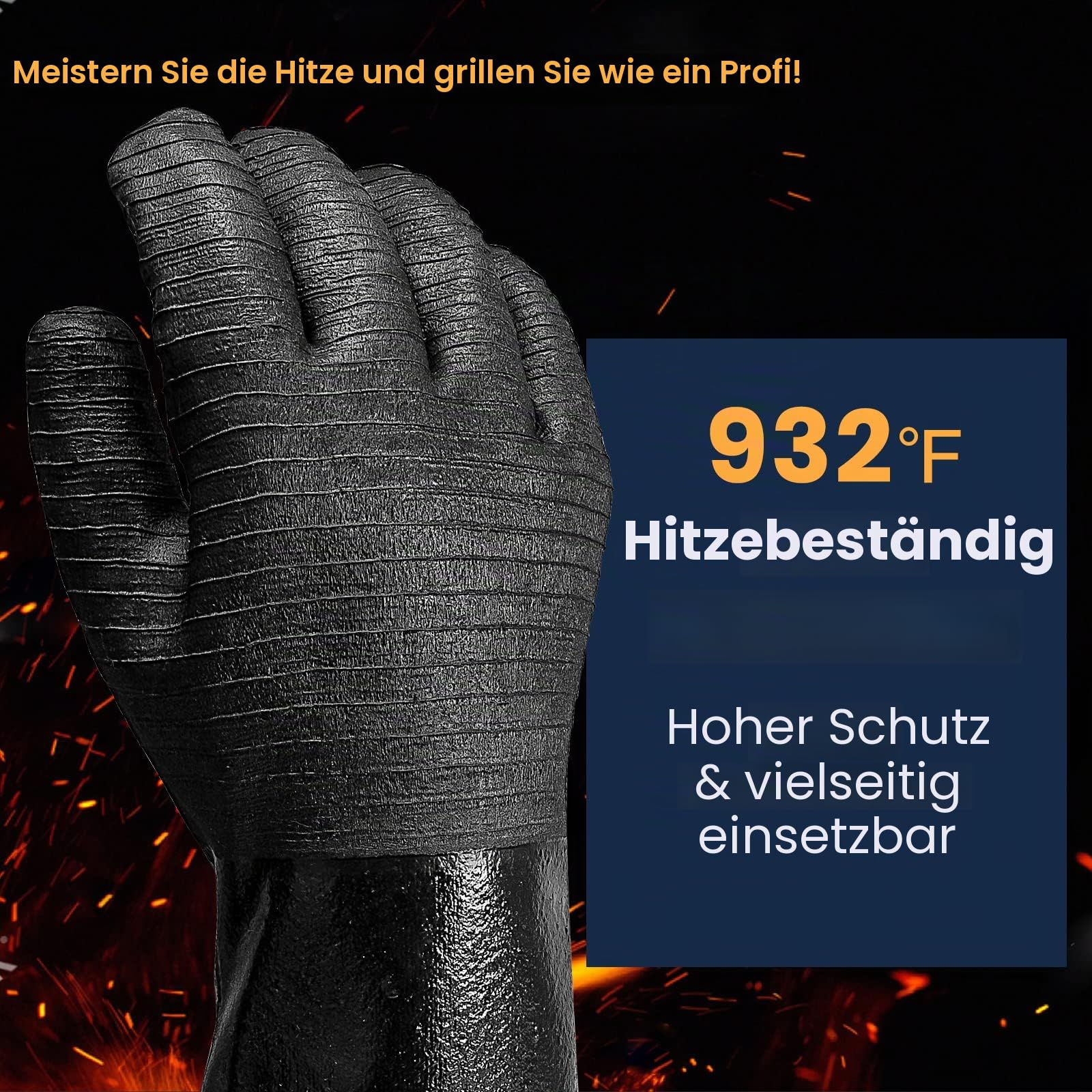 GEEKHOM 45CM Grillhandschuhe Hitzebeständig Extra Lang, Grill Zubehör Feuerfeste Handschuhe Bis 500°C, Ofenhandschuhe Topfhandschuhe Backhandschuh Topflappen Handschuh Für, Kochen, Backen& Grillen