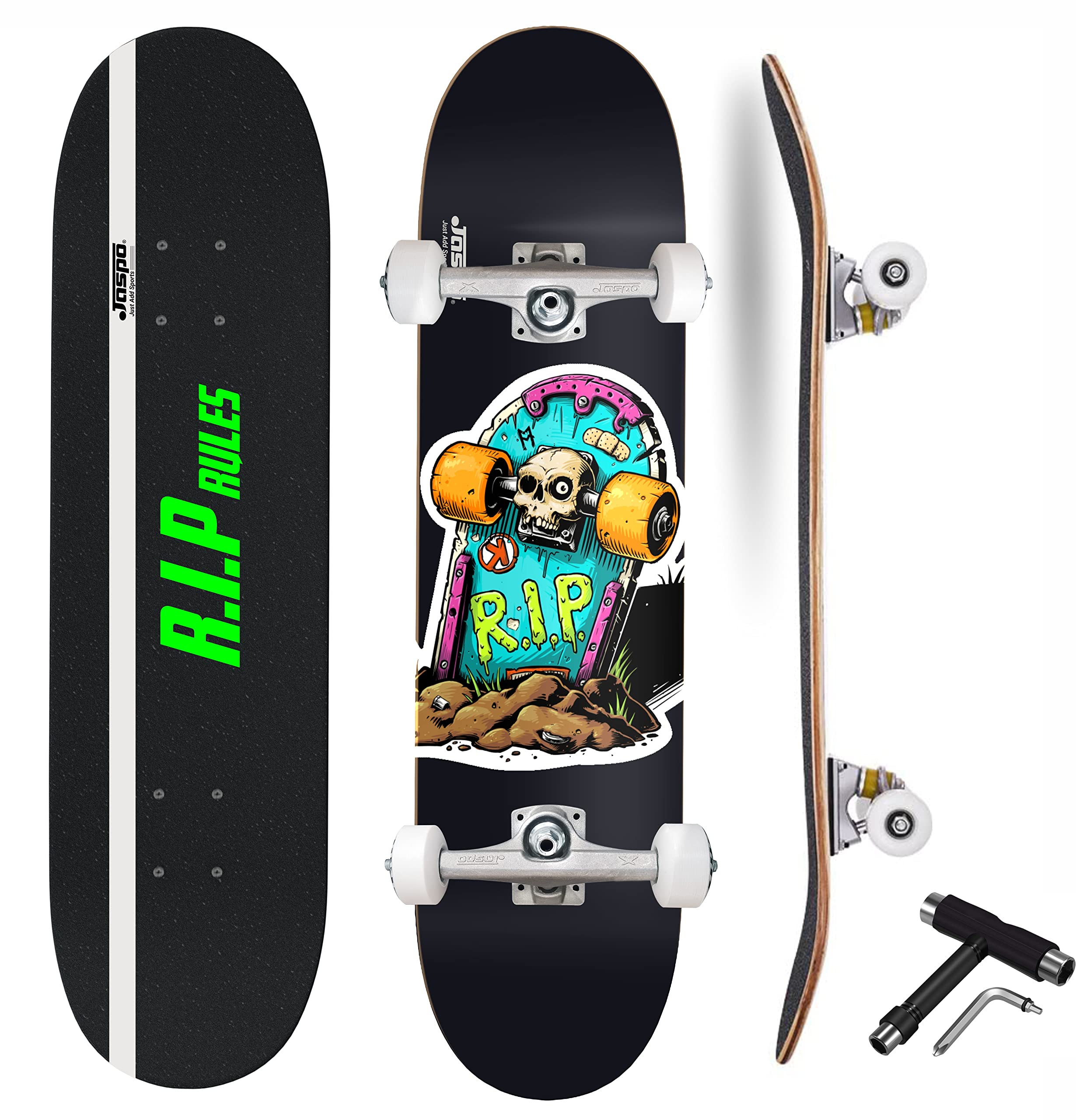 Jaspo RIP (31 Inches X 8 Inches) 7 Layer Wooden (Canadian Maple) Professional Grade Concave Deck Skateboard - Made in India (R.I.P) (B09RPN3X5F) Amazon Price History, Amazon Price Tracker