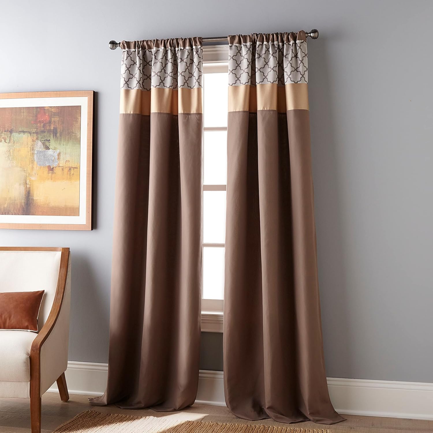 Grand Avenue Brown Curtain, Rod Pocket Room Darkening Curtains 84 inches Long Window Curtains, 2 Panels, 37Wx84L