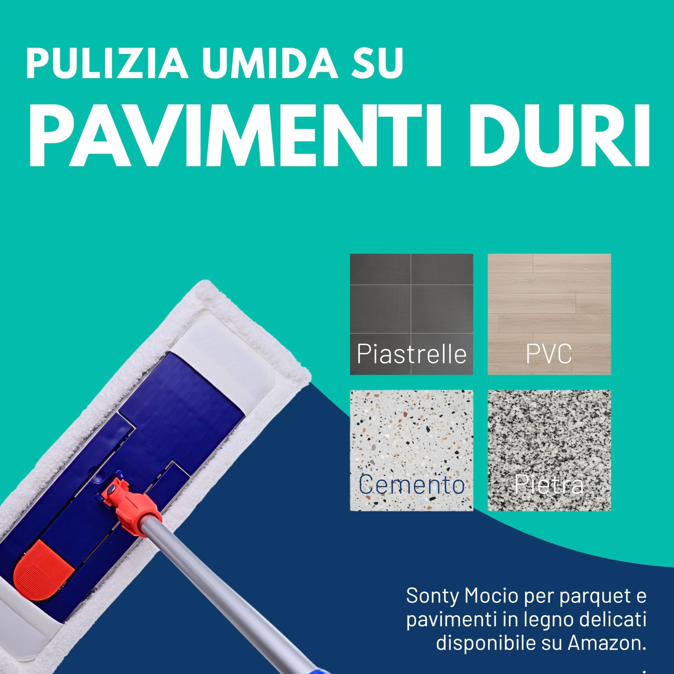 SONTY Set professionale Mocio 50 cm 2 pezzi – Lavapavimenti con supporto magnetico, panno microfibra 50 cm & manico telescopico in alluminio – Per uso professionale, ristorazione & pavimenti duri
