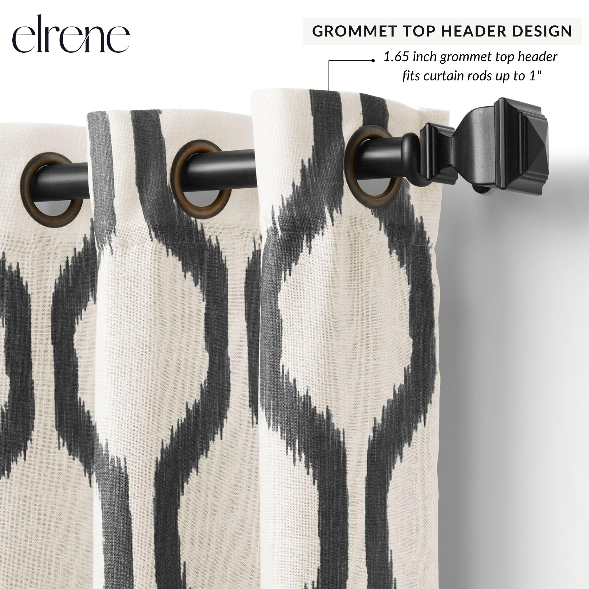 Elrene Home Fashions Renzo Ikat Geometric Room-Darkening Window Curtain, Living Room and Bedroom Drape with Grommets, 52"x84" - Image 2