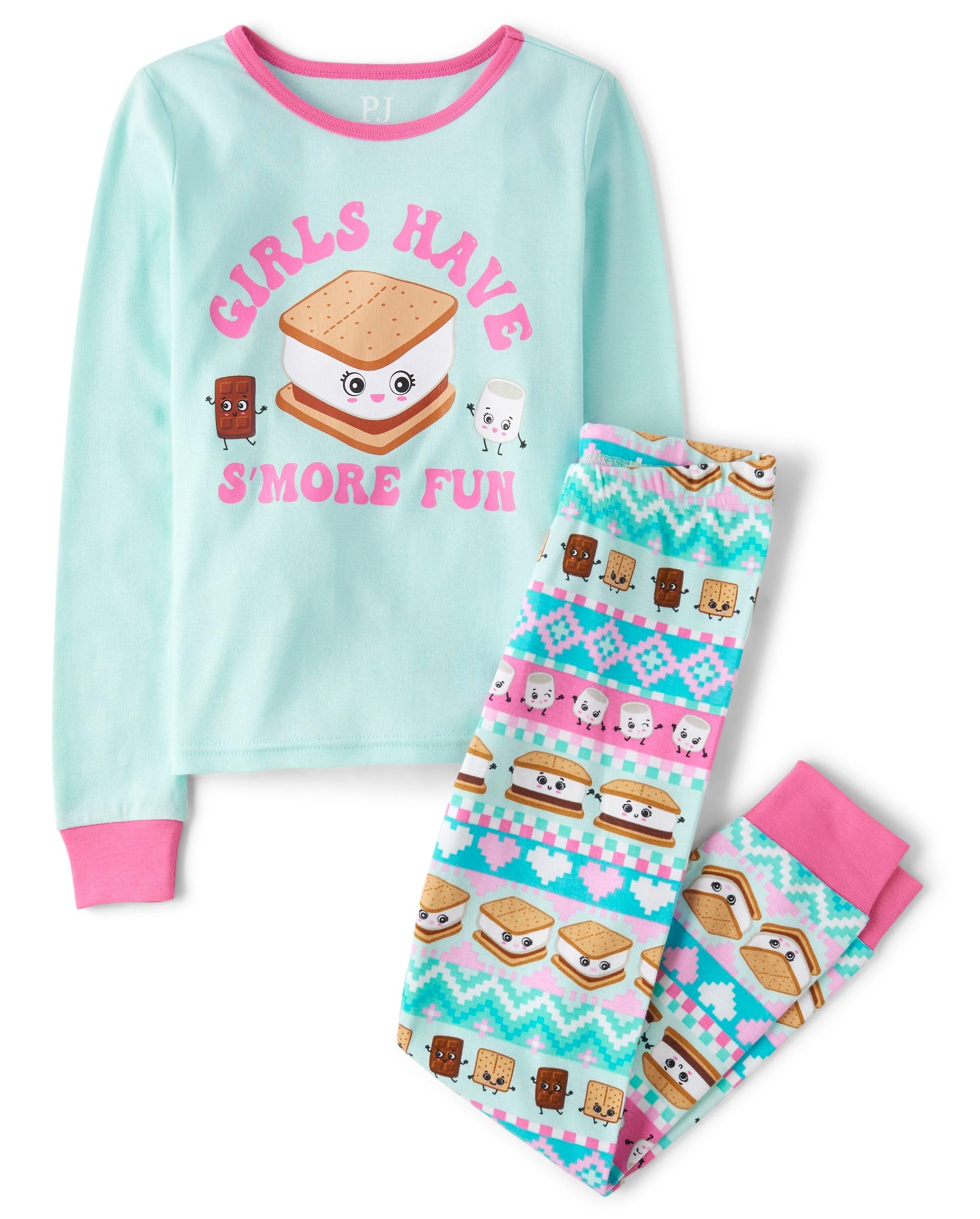 The Children's Place girls Long Sleeve Top and Pants Snug Fit 100% Cotton 2 Piece Pajama Set