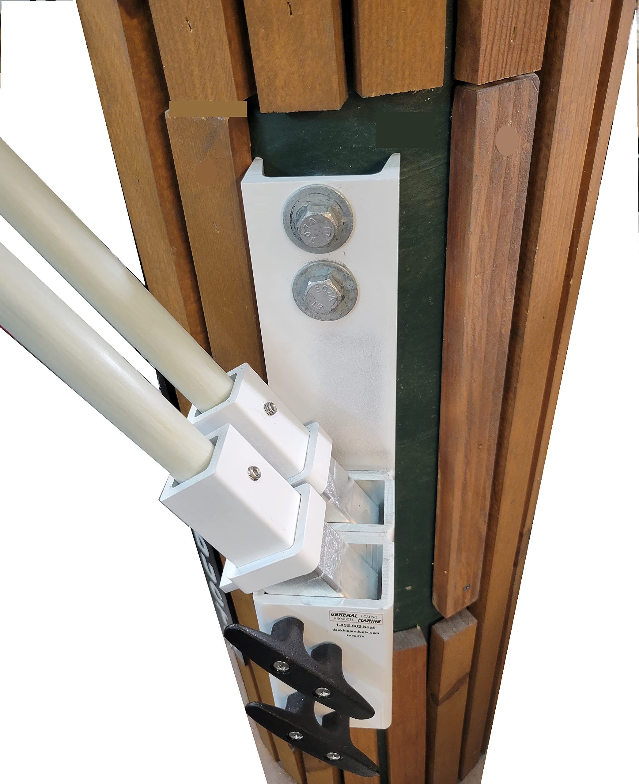 Mooring whips dual system for boats over 35'. 4-solid fiberglass poles 14' each x 1