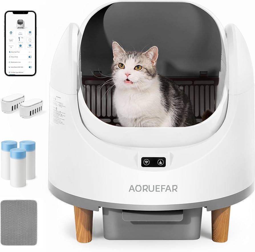自動猫トイレ Amazon | Aoruefar 猫 トイレ 自動 全自動猫トイレ 革新屋根なし
