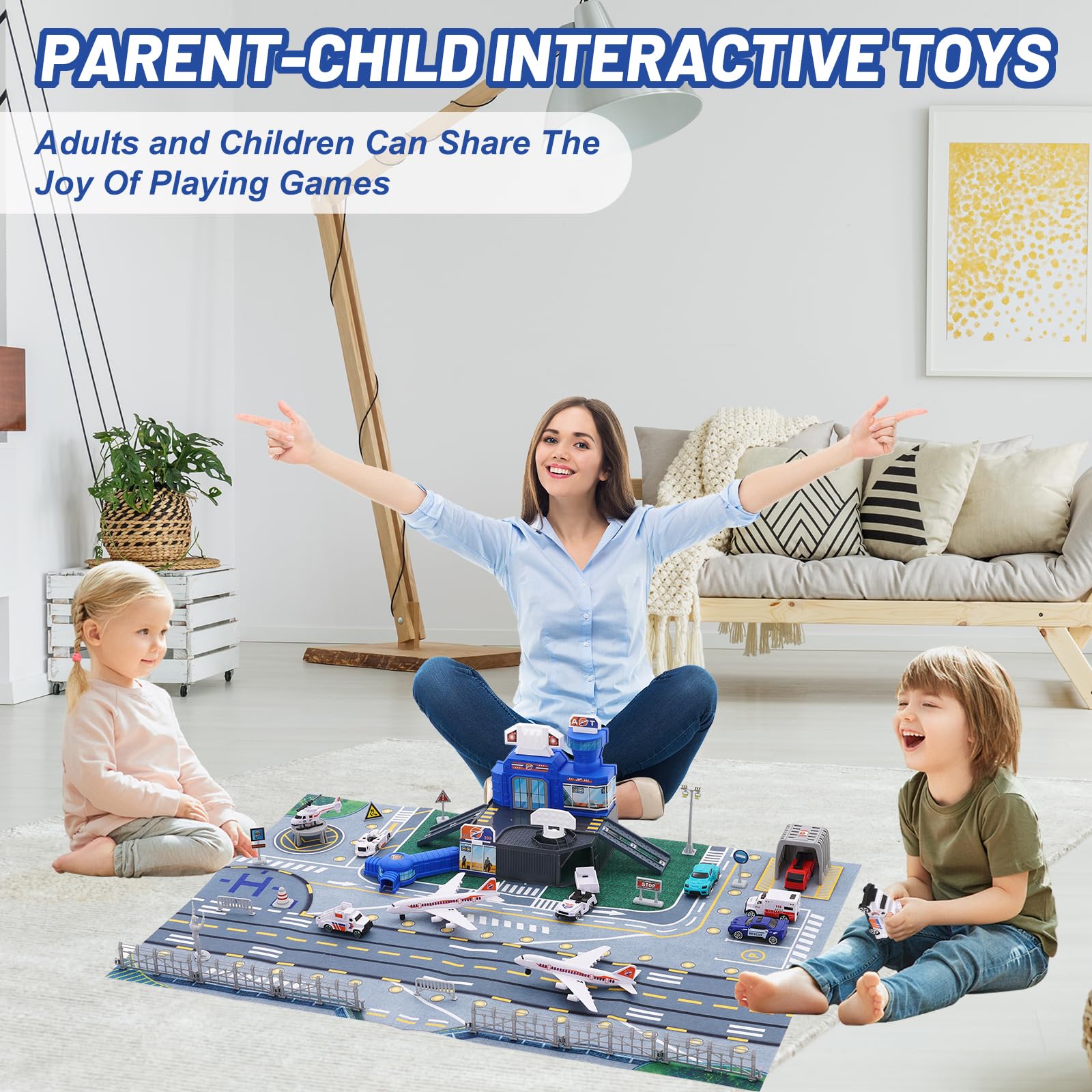 Garage Macchine Per Bambini con Elicottero, Auto, Tappetino da Gioco, Parcheggio per Bambini, Garage Per Auto, Giocattoli educativi per bambini Da 3 Anni