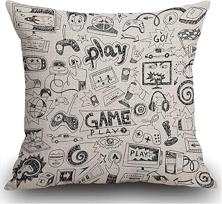 Smooffly Computer Games Doodles Cushion Cover Decorative Throw Pillow Cover Cotton Linen Square Pillowcase for Sofa Couch Car Bedroom Home Décor, 45cm x 45cm 18 x 18 Inch