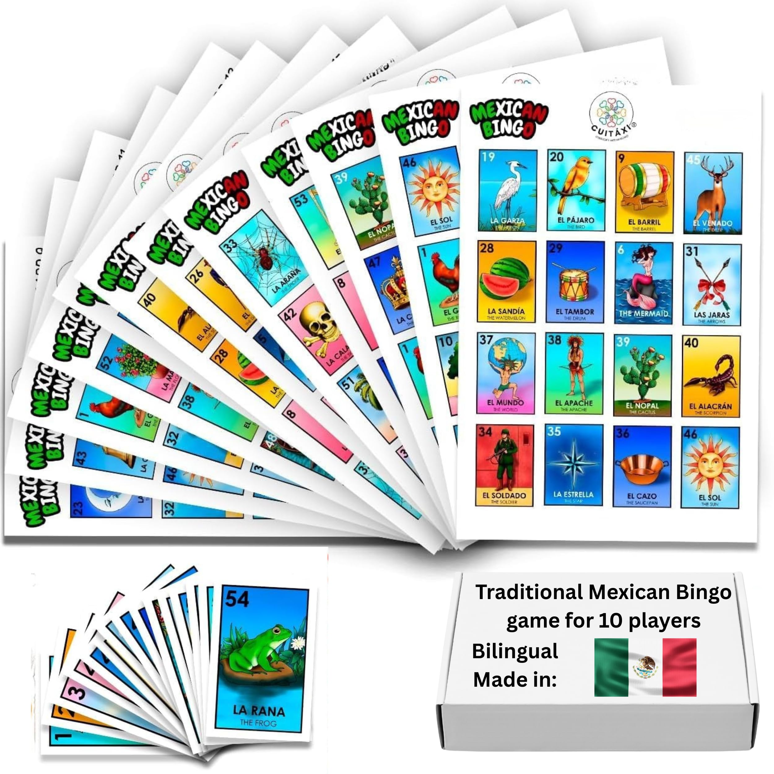 Cuitáxi Mexican Bingo Game for 10 Players Made in Mexico - Mexican Bingo Mexicano - Juegos de mesa en español - Spanish Board Games