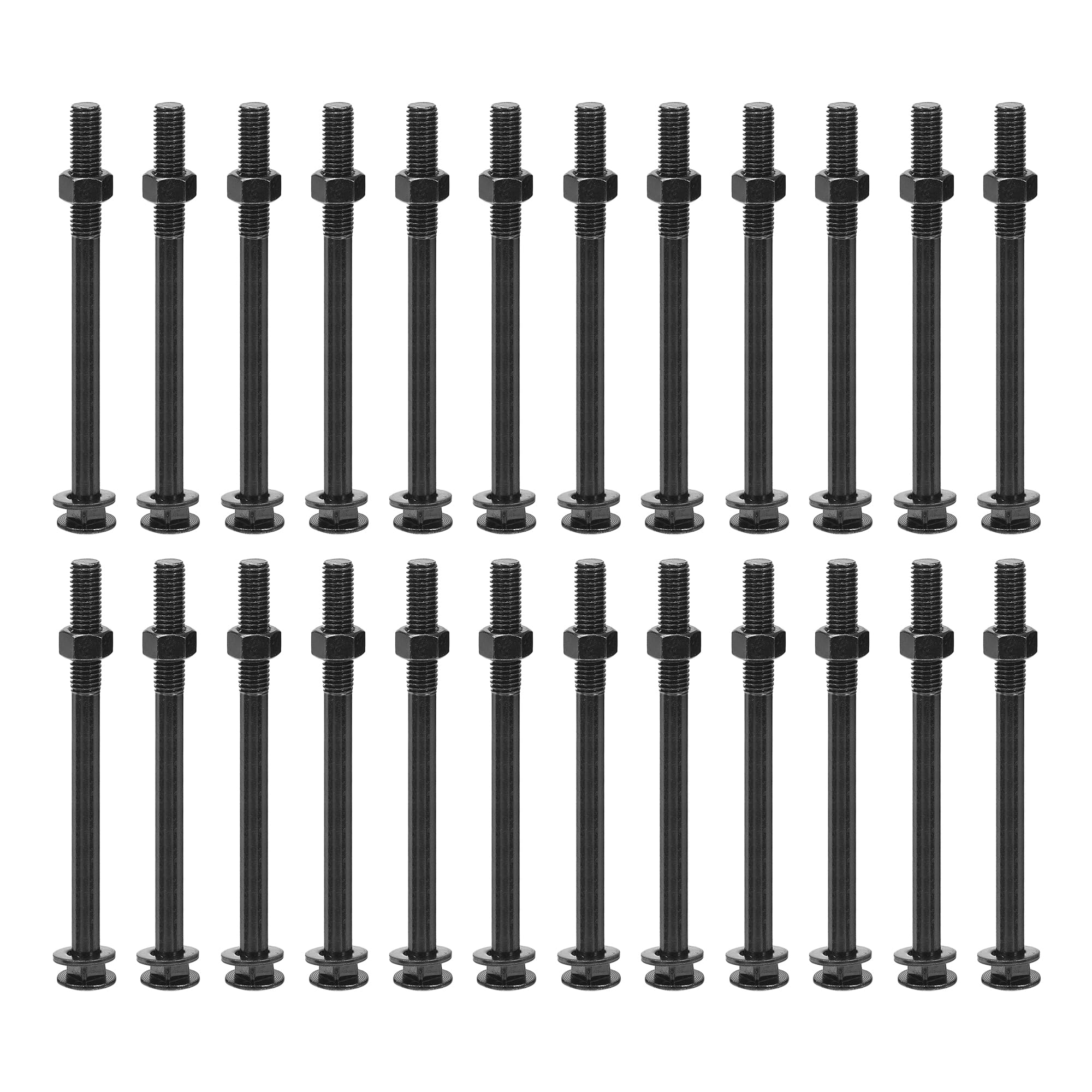 sourcing map Bulloni a testa quadrata M12 x 150 mm con dadi e rondelle, 24 viti in acciaio inossidabile 304 a testa tonda a collo quadrato, nero