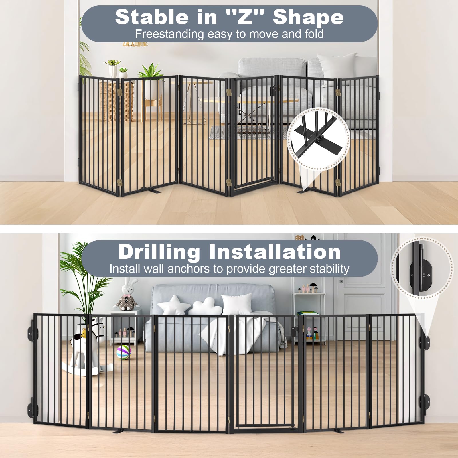 Cancello cane cancelletto sicurezza cane autoportante con porta pieghevole 4 pannelli extra largo 203x81 cm scale porta interno esterno - Bianco | Leroy Merlin